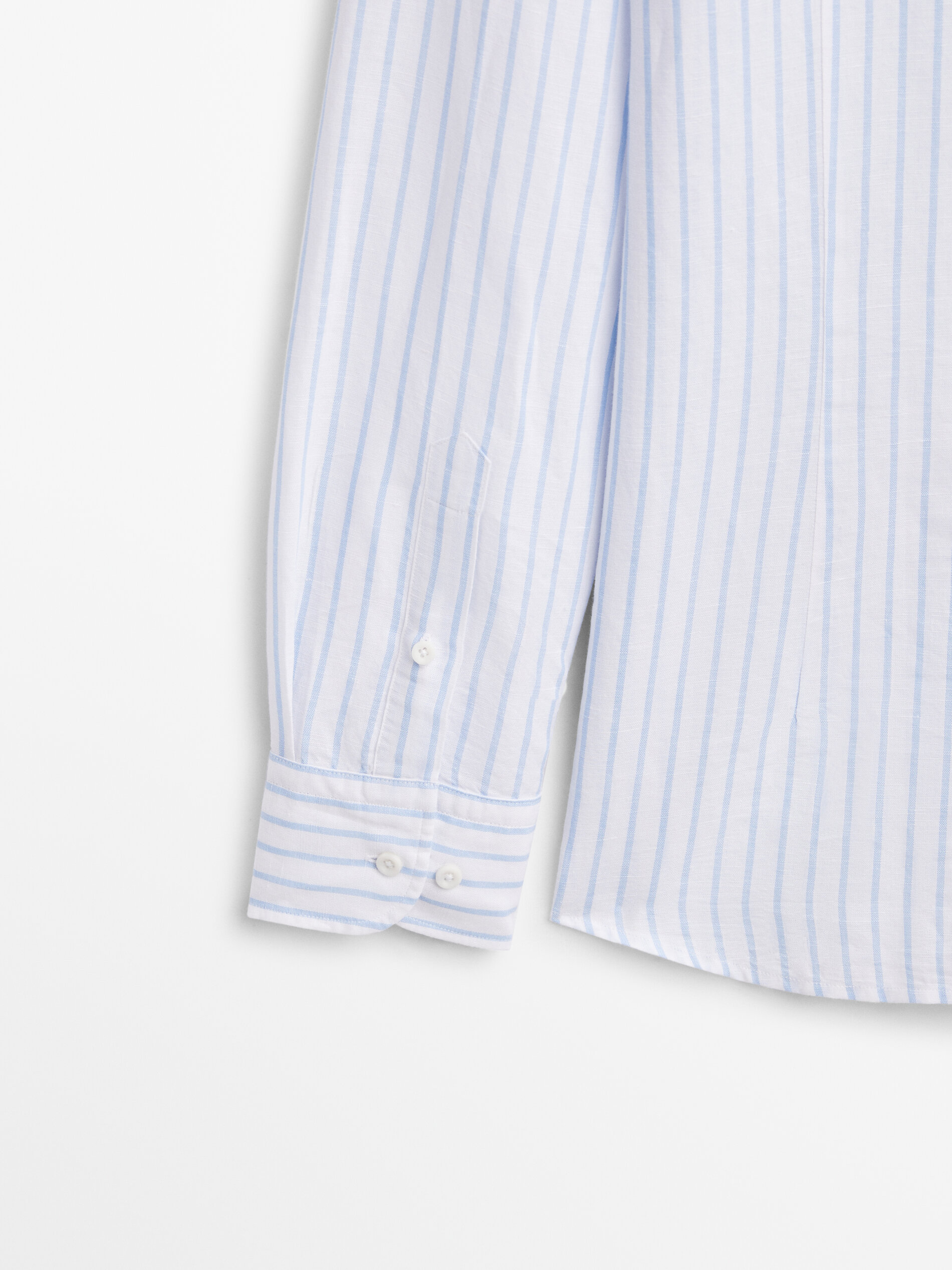 Camisa rayas con lino y algodón slim fit - CELESTE