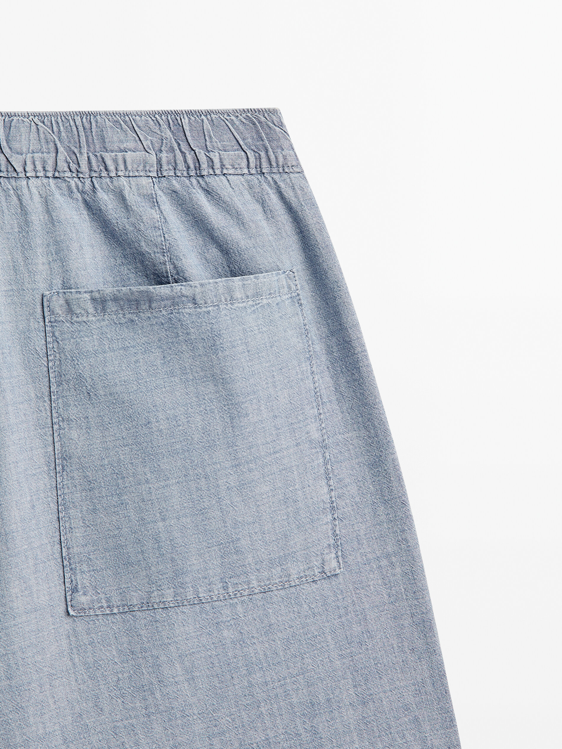 Bermuda denim algodón cintura elástica - Azul Claro