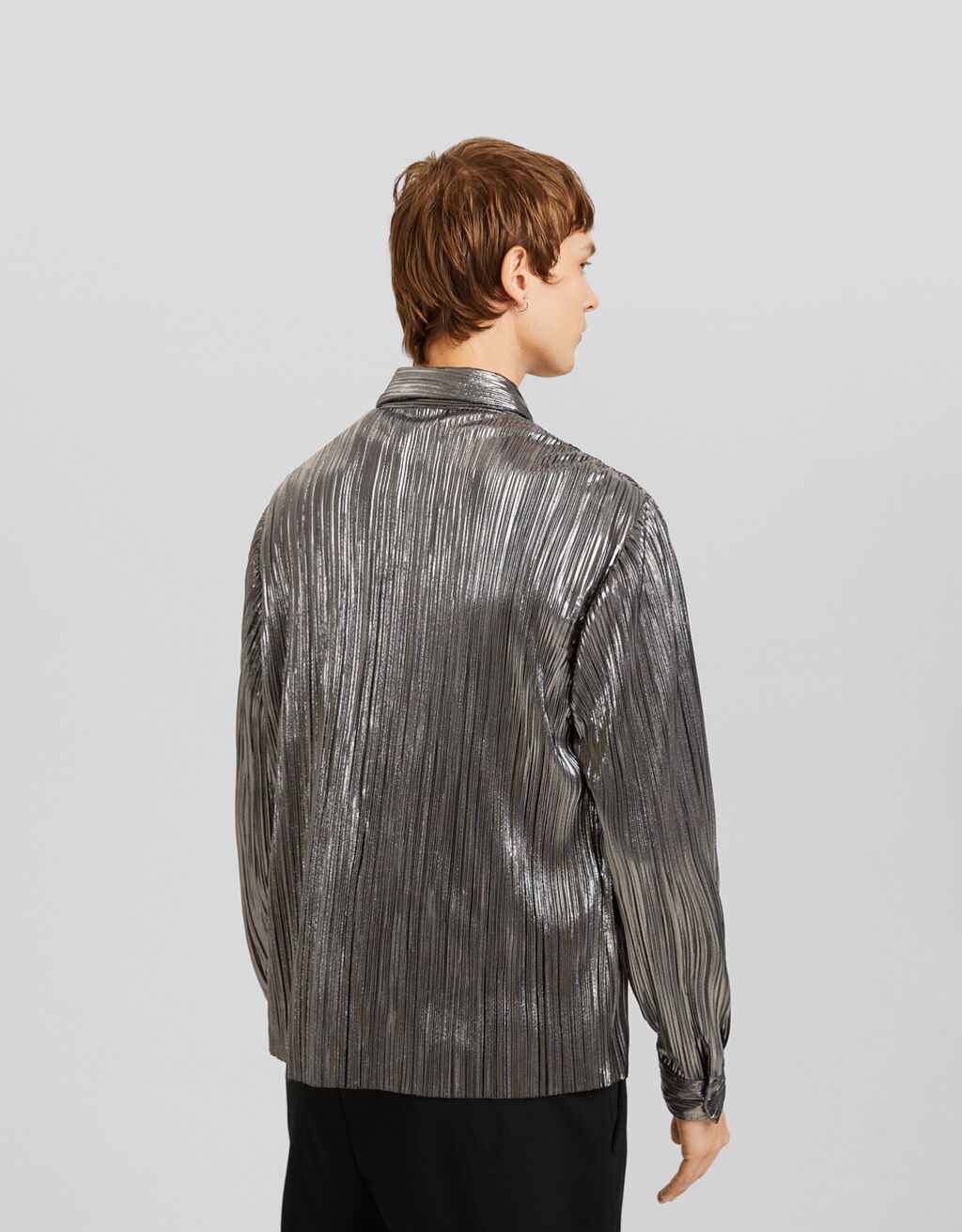 Camisa manga larga plisada metalizada