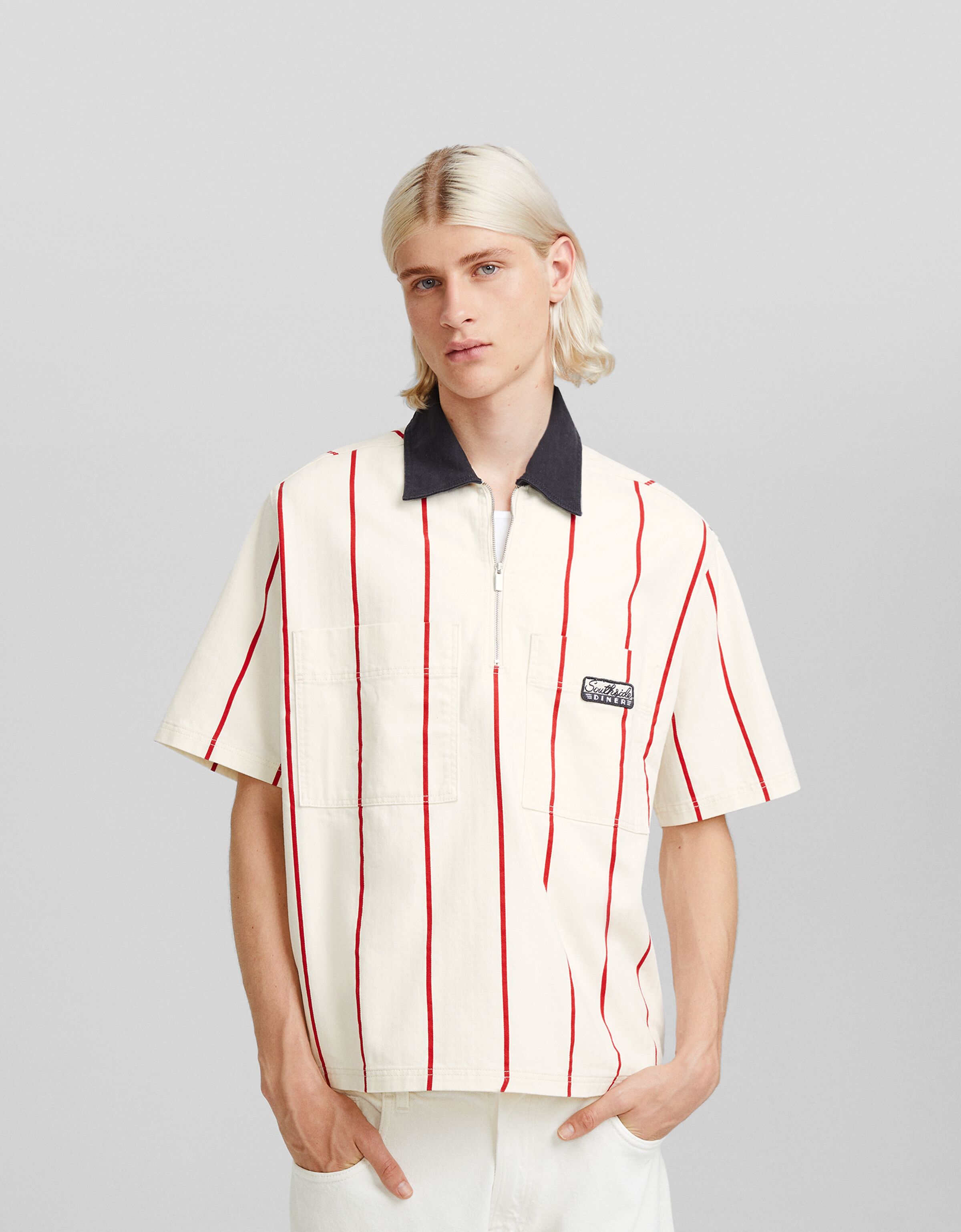 Camisa manga corta algodón cremallera