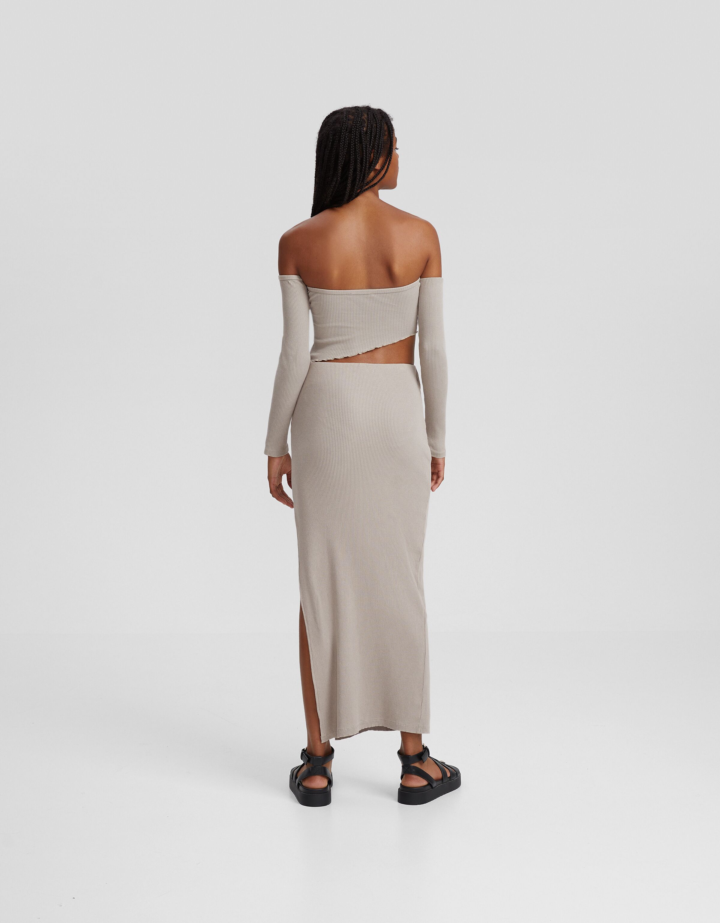 Falda midi rib efecto lavado