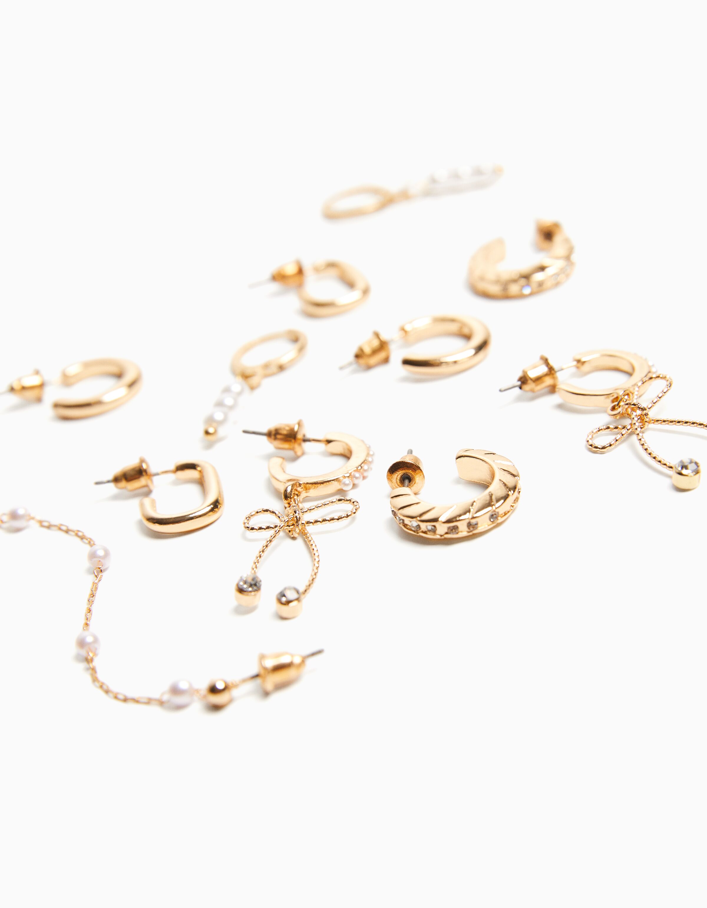 Set 6 pendientes perlas aros lazo