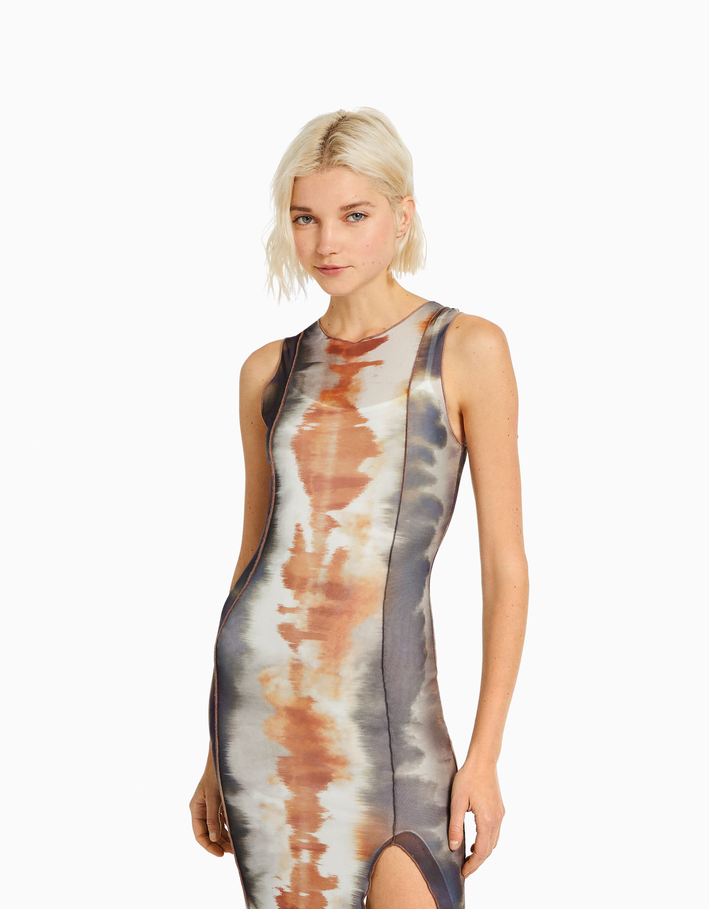 Vestido midi sin mangas tul print