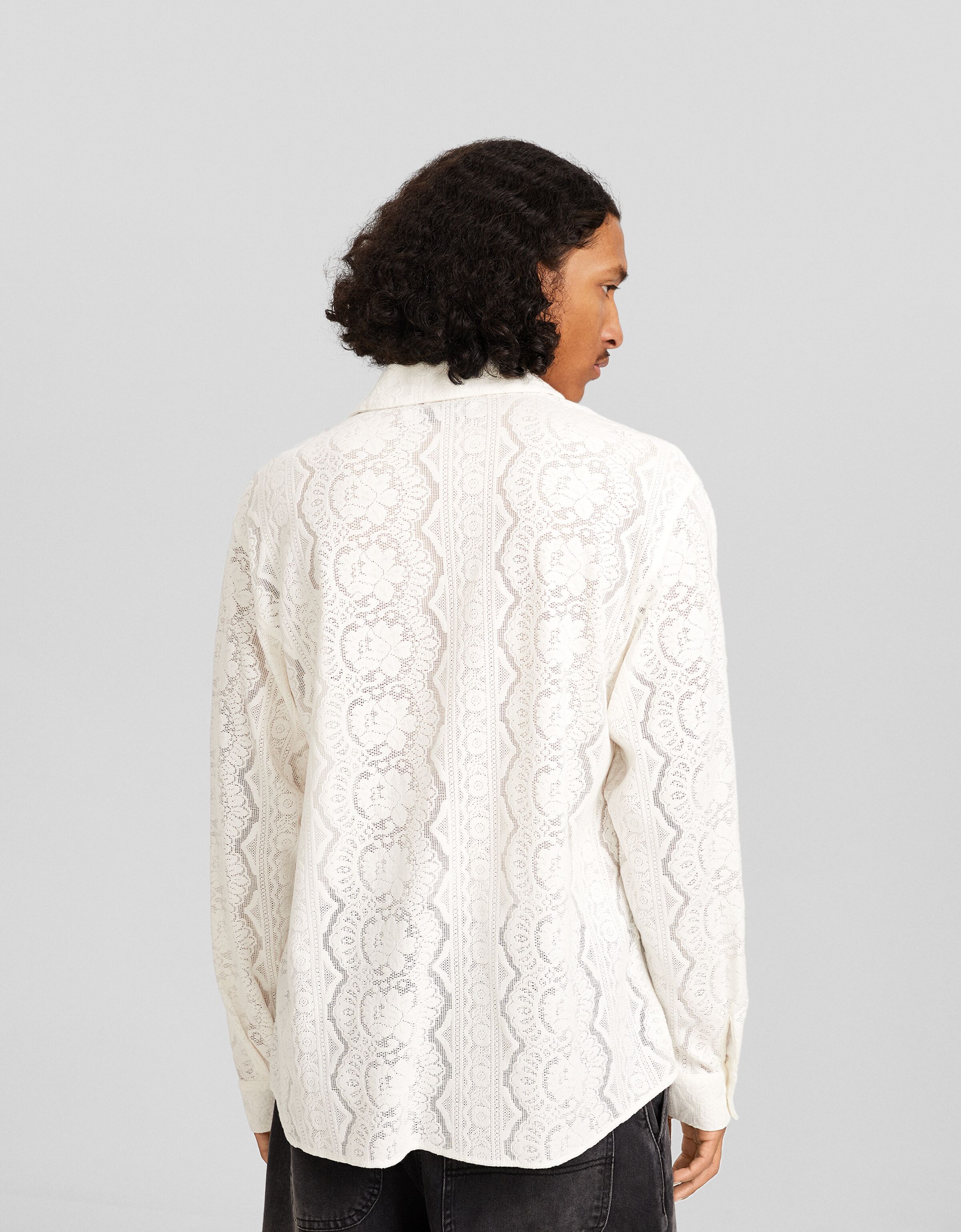 Camisa manga larga boxy fit encaje