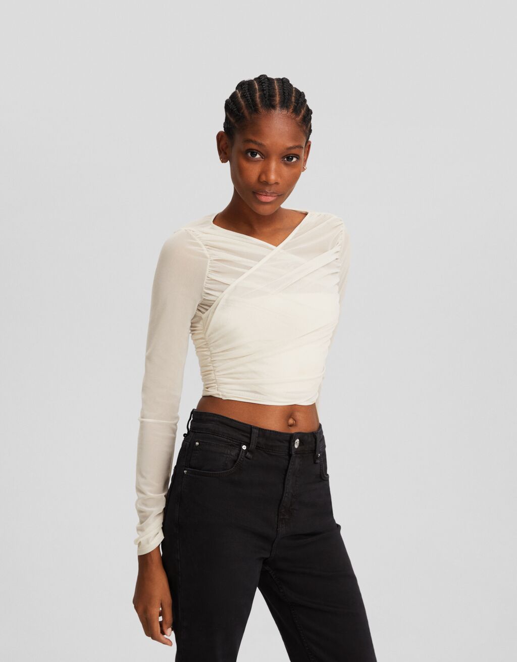 Camiseta manga larga tul fruncido