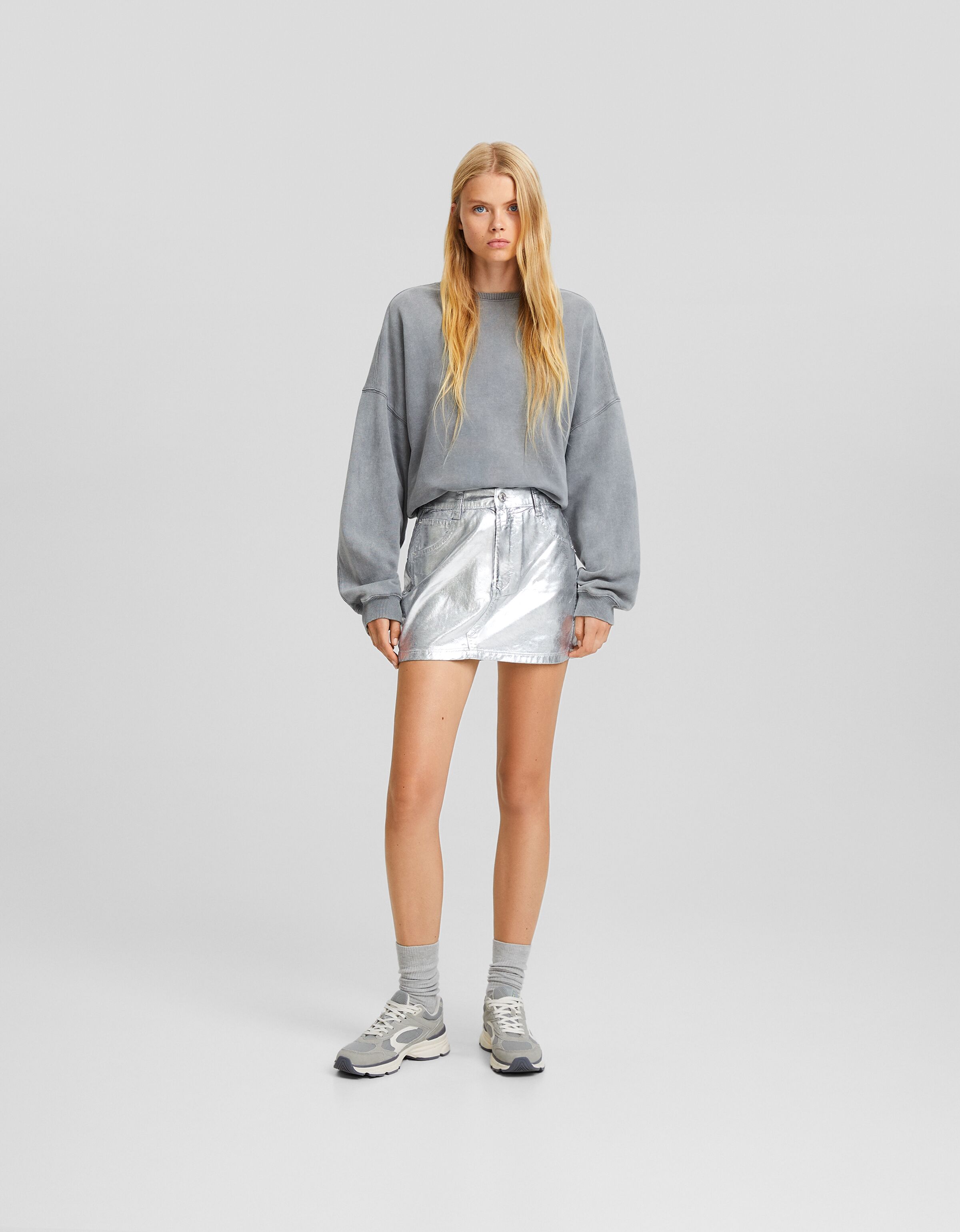 Falda mini algodón metalizada