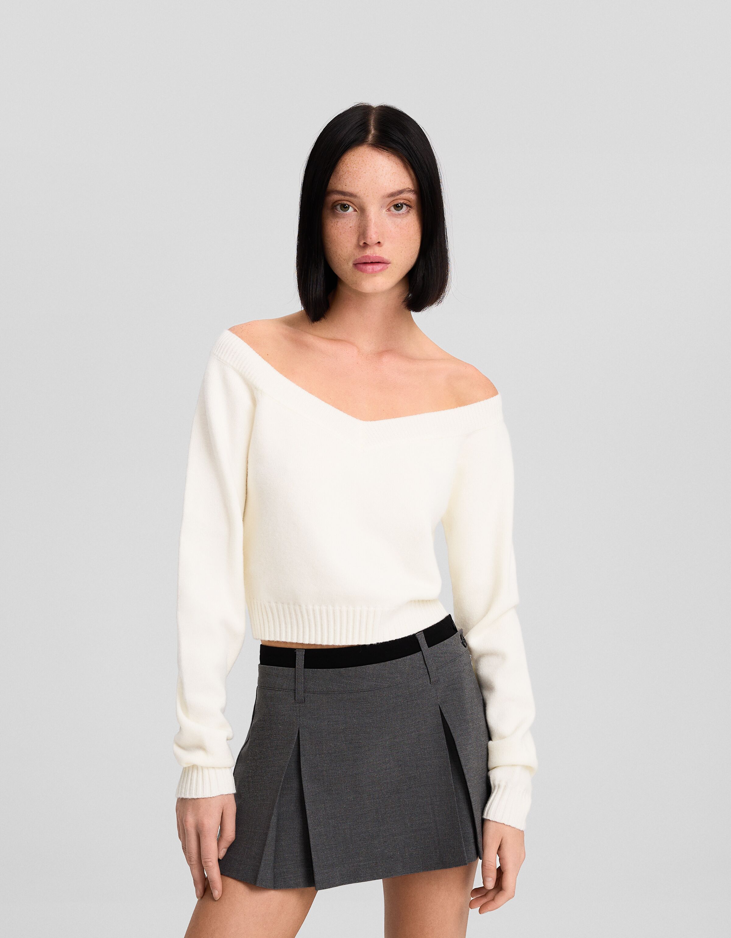 Jersey cropped cuello pico