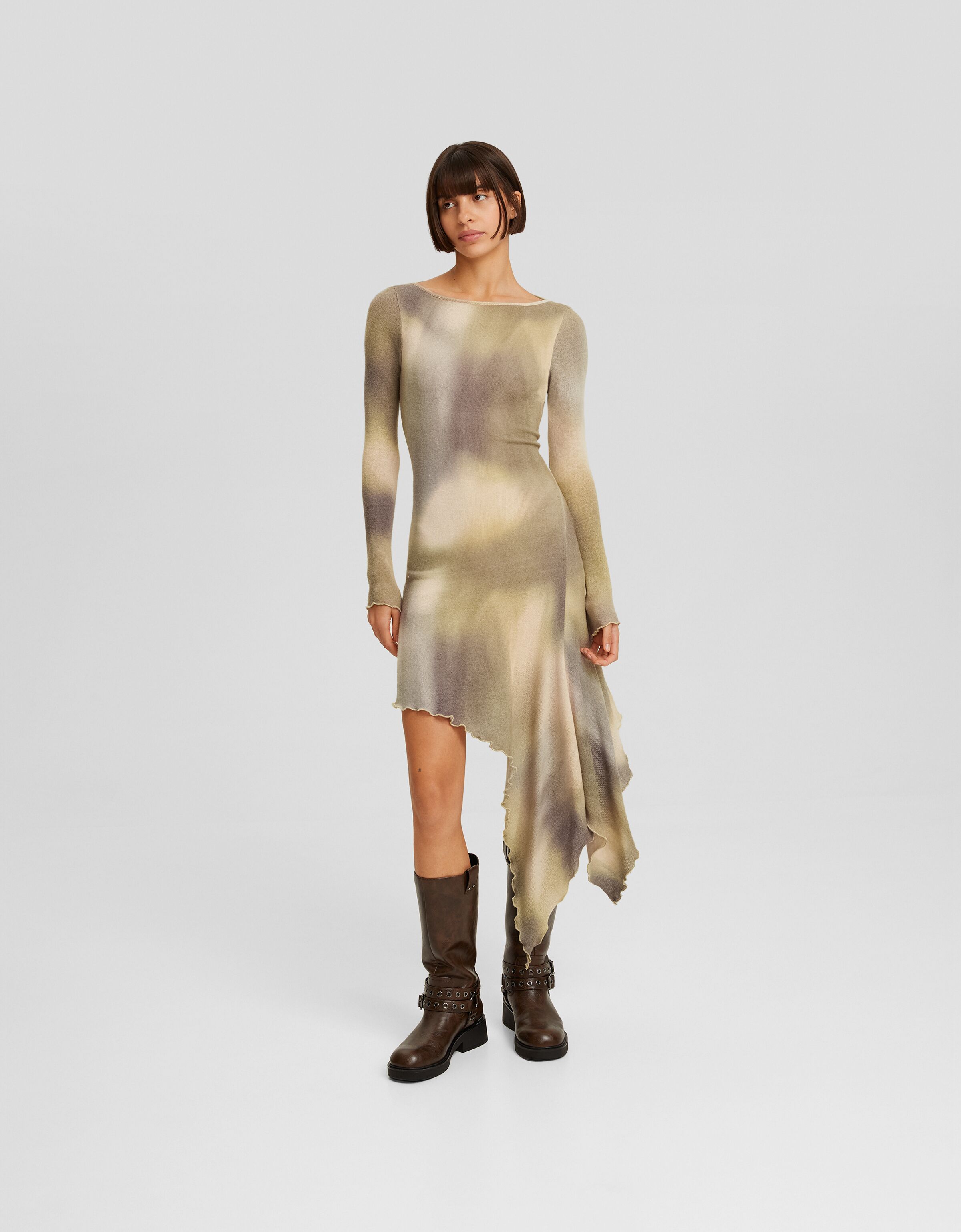 Vestido midi manga larga asimétrico tie dye