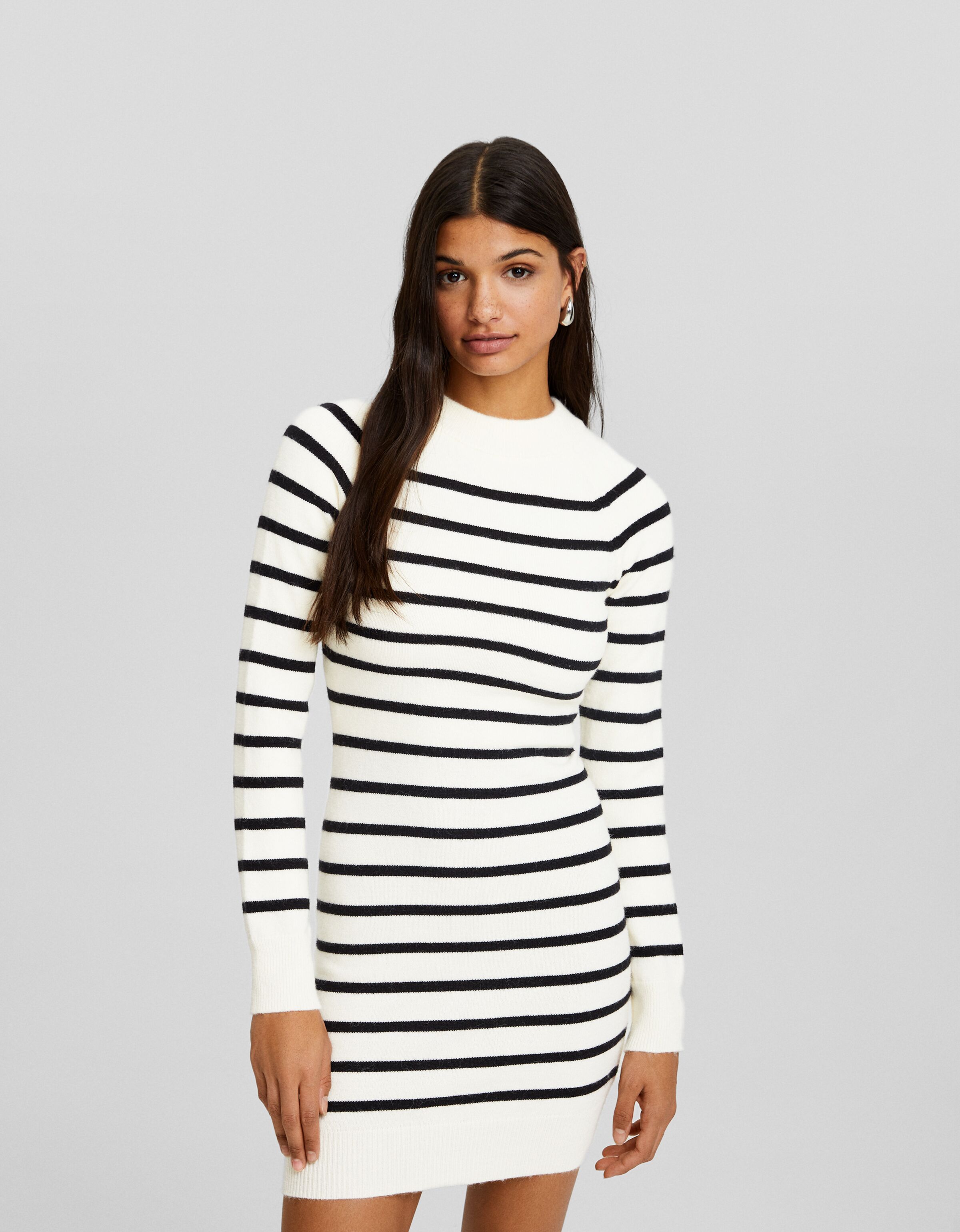 Vestido mini manga larga punto rayas