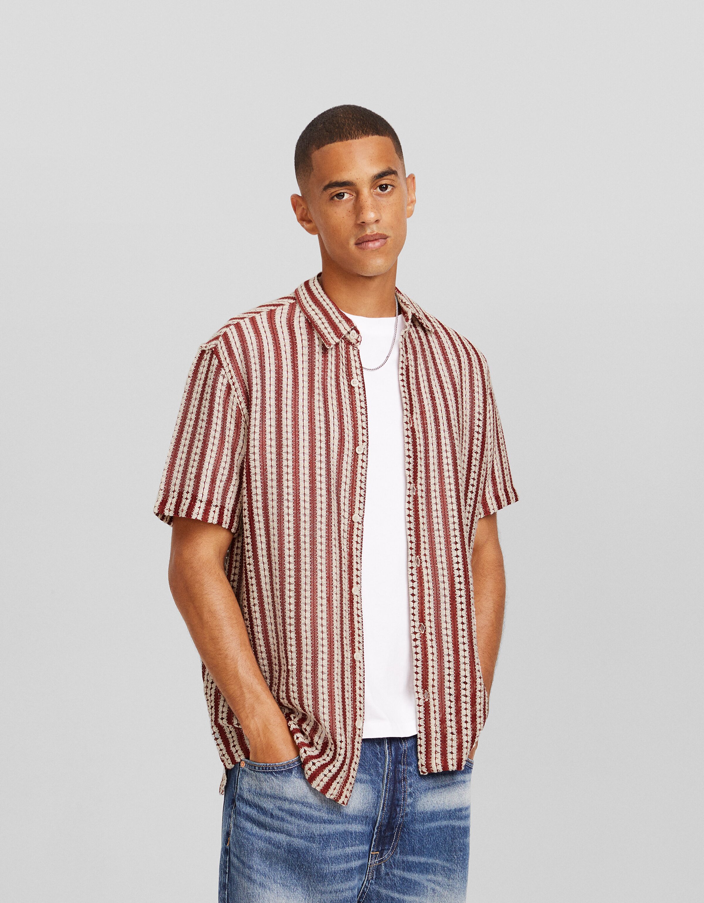Camisa manga corta calados rayas