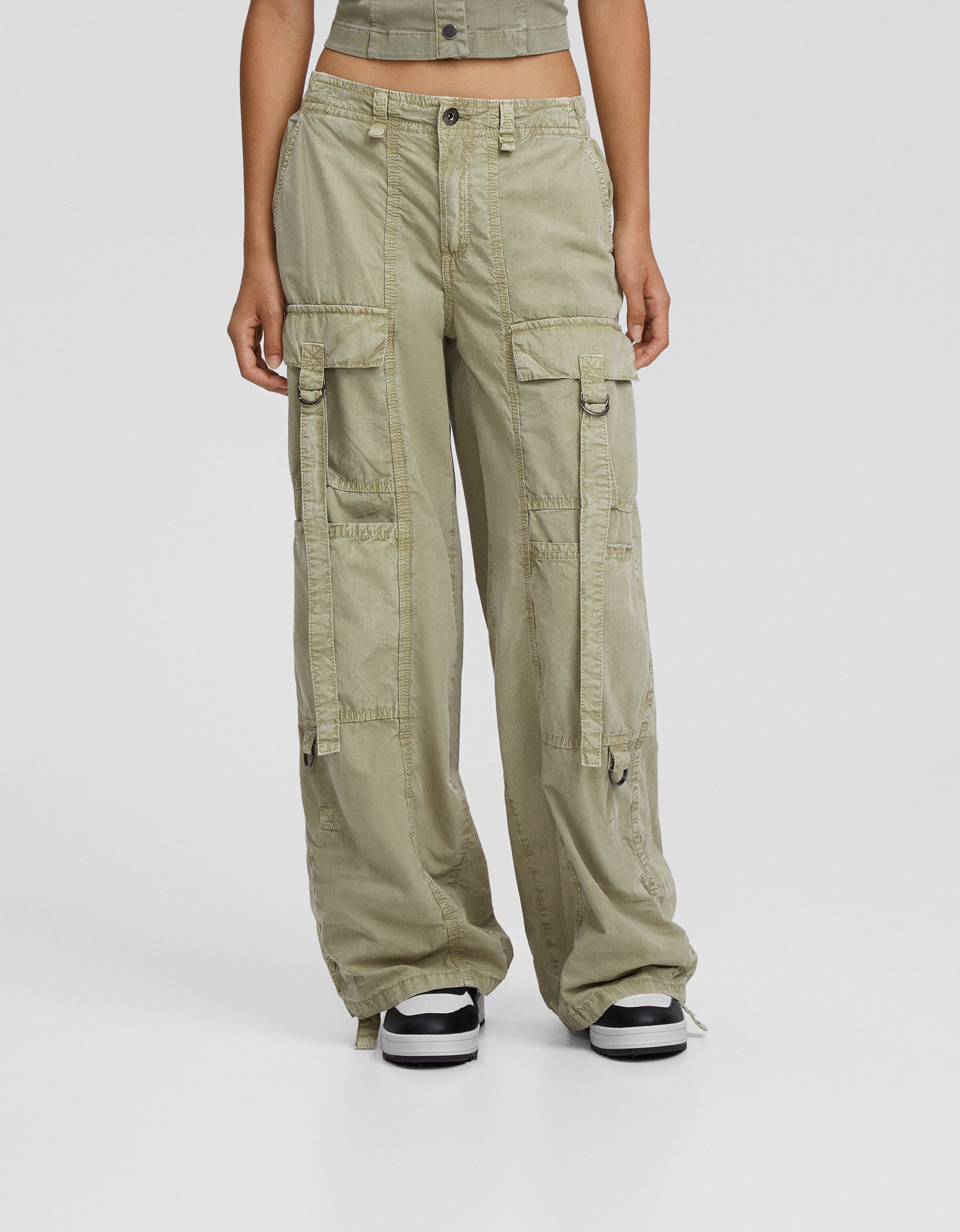 Pantalón straight capri popelín efecto lavado