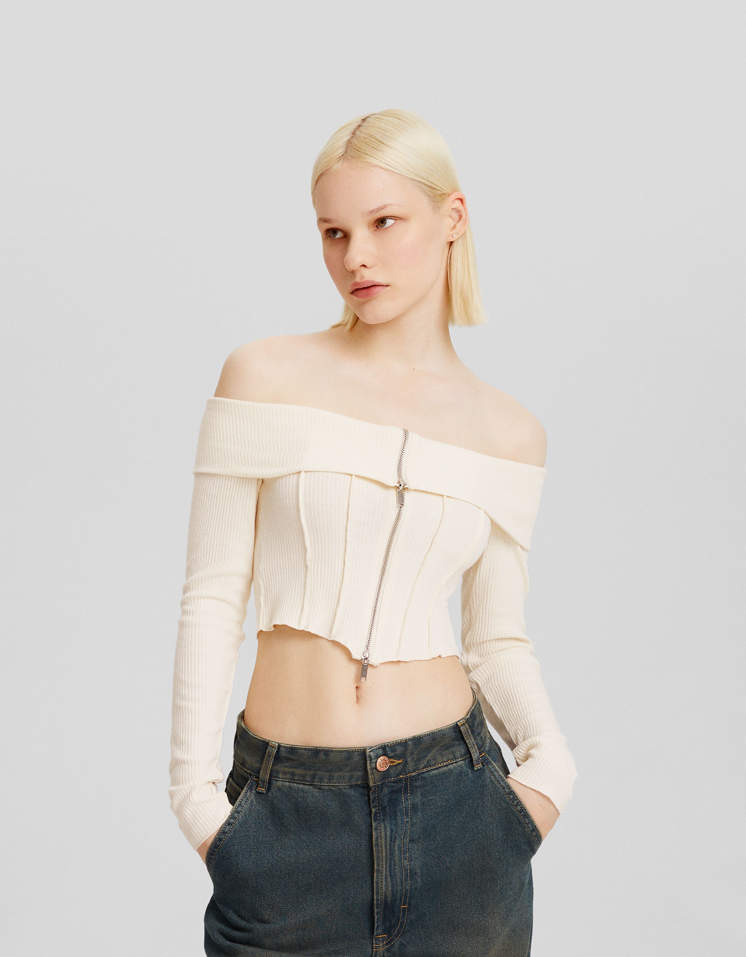 Cárdigan bardot punto cremallera