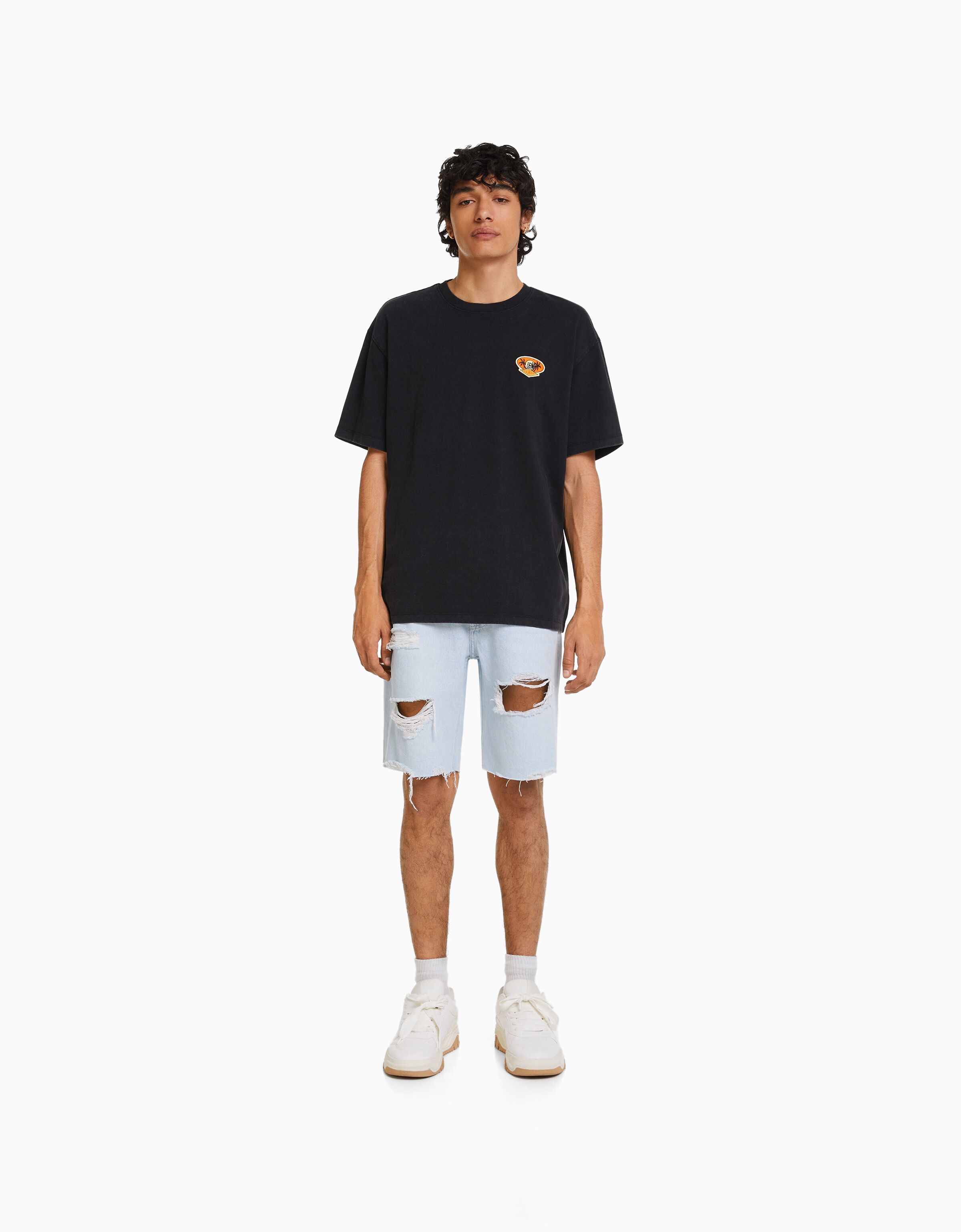 Bermuda denim slim fit rotos