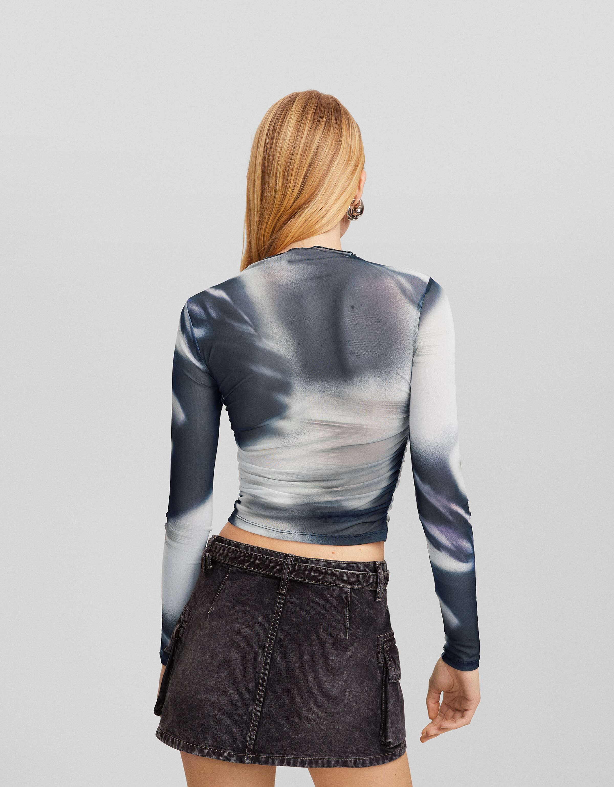 Camiseta manga larga tul frunces