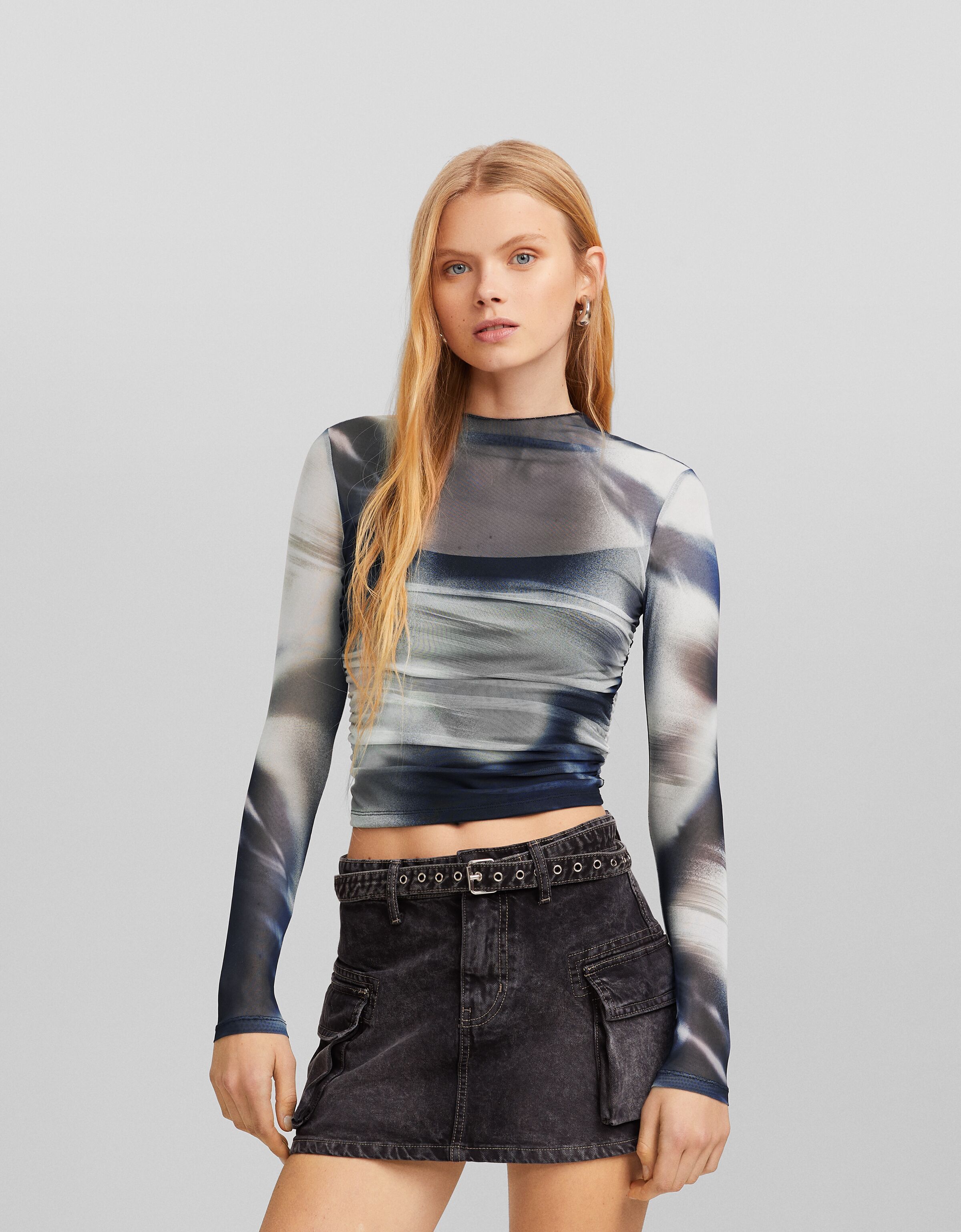 Camiseta manga larga tul frunces