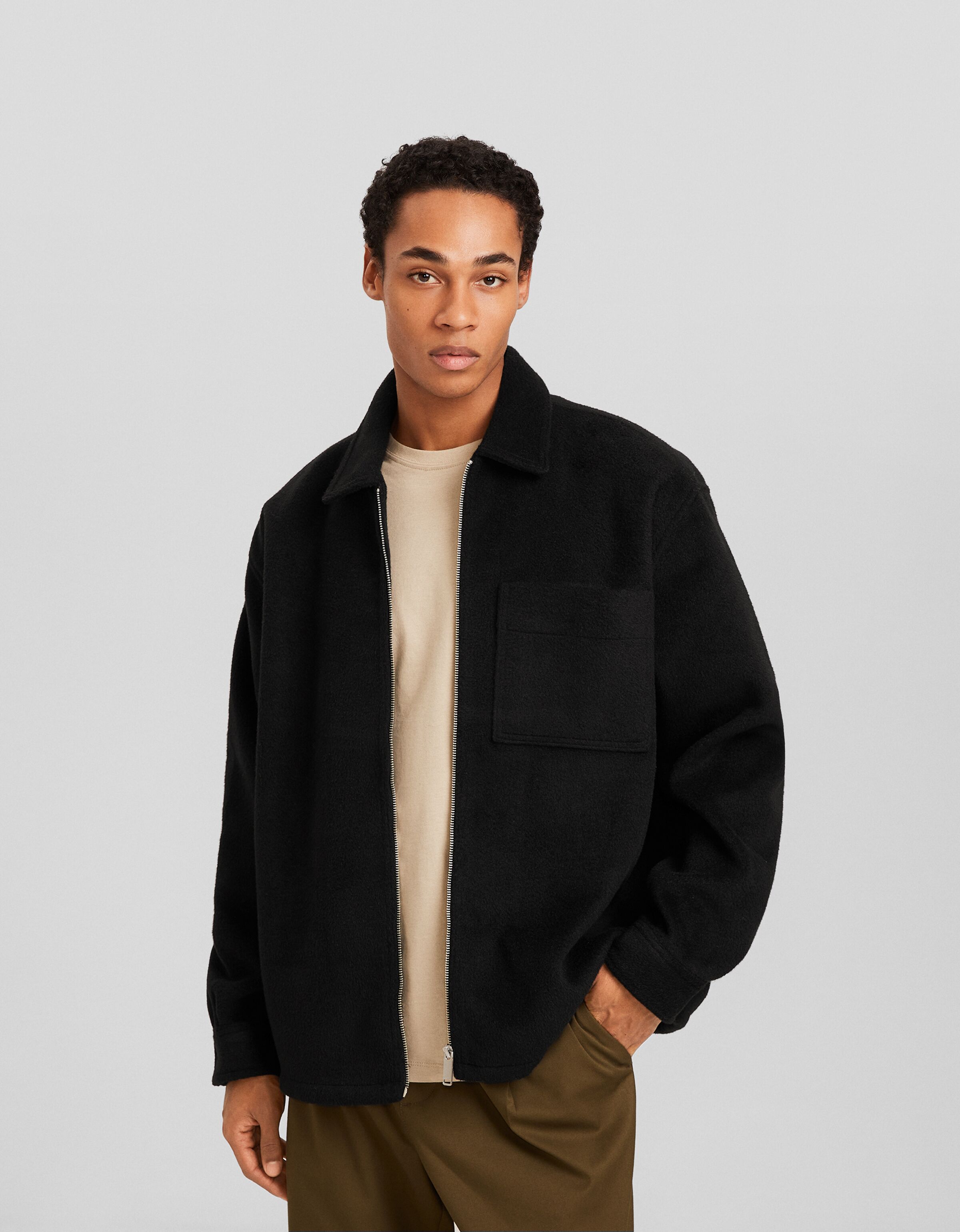 Sobrecamisa manga larga efecto franela cremallera