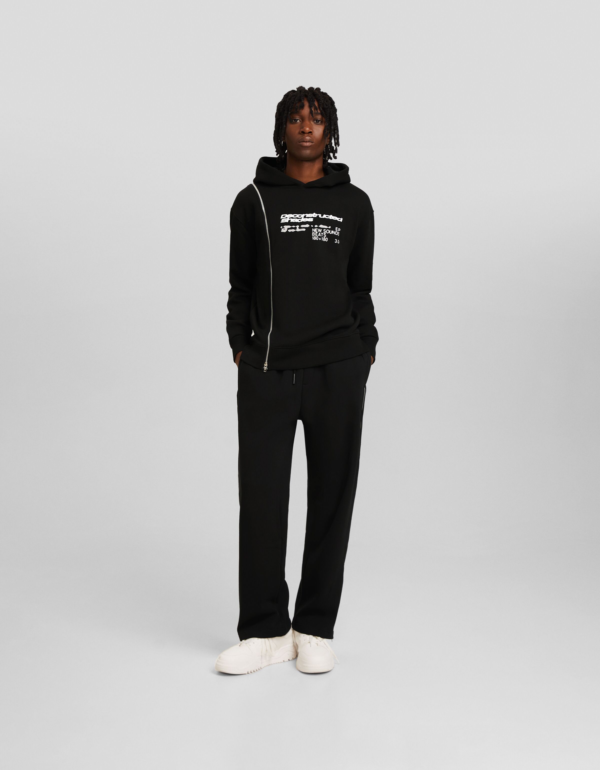 Pantalón wide leg cremalleras felpa