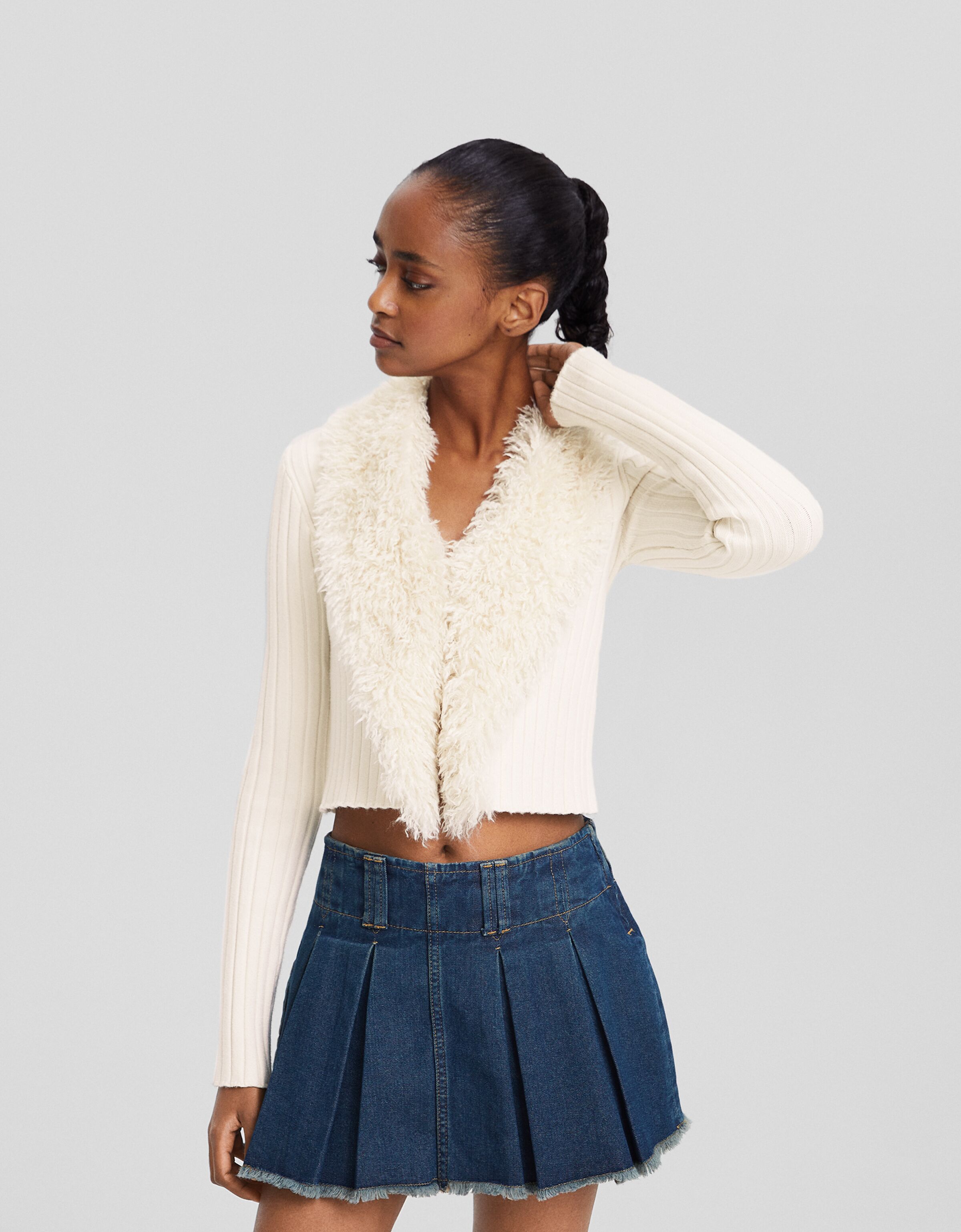 Cárdigan rib detalle pelo