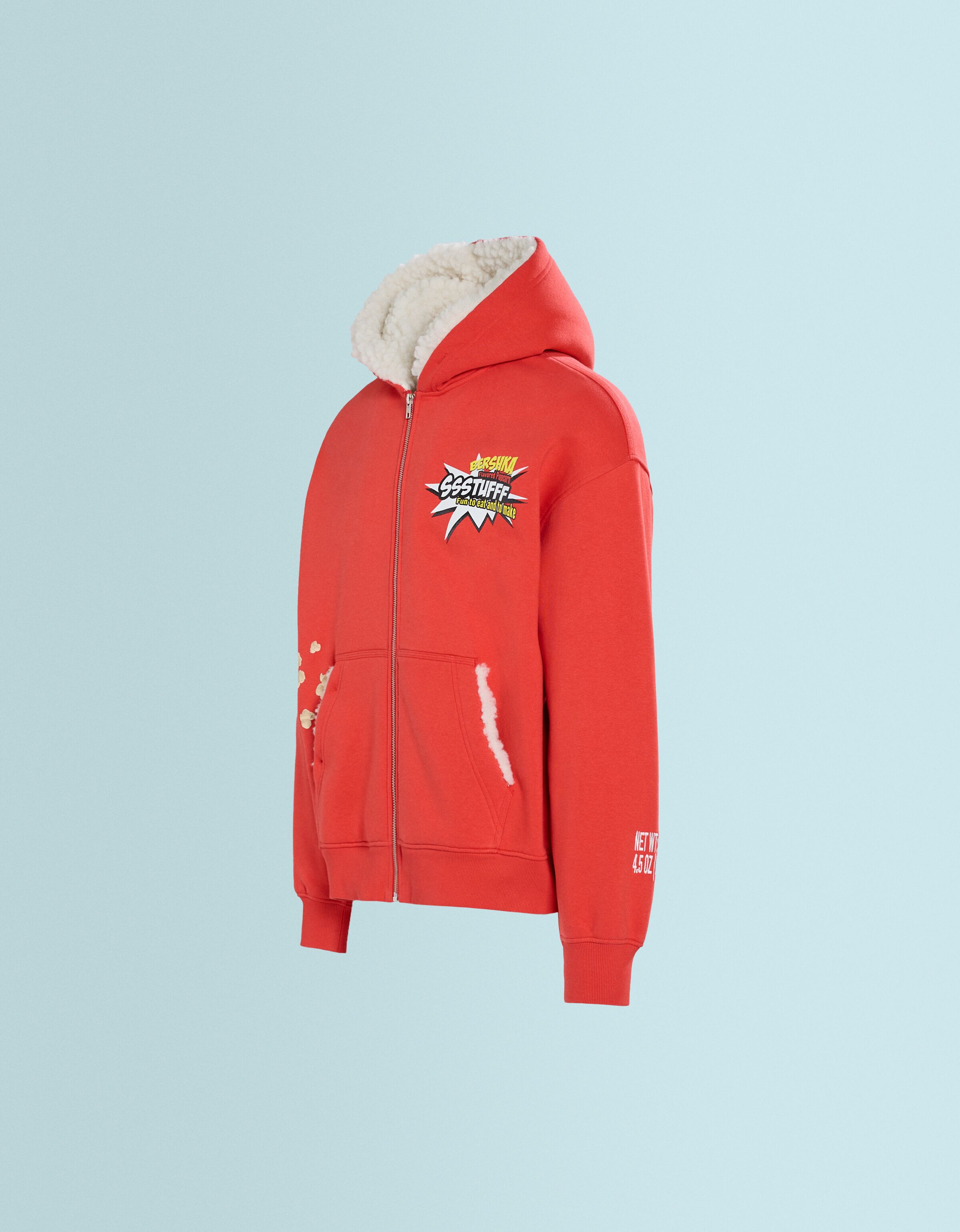 Sudadera SSSTUFFF X BERSHKA cremallera capucha borreguillo print