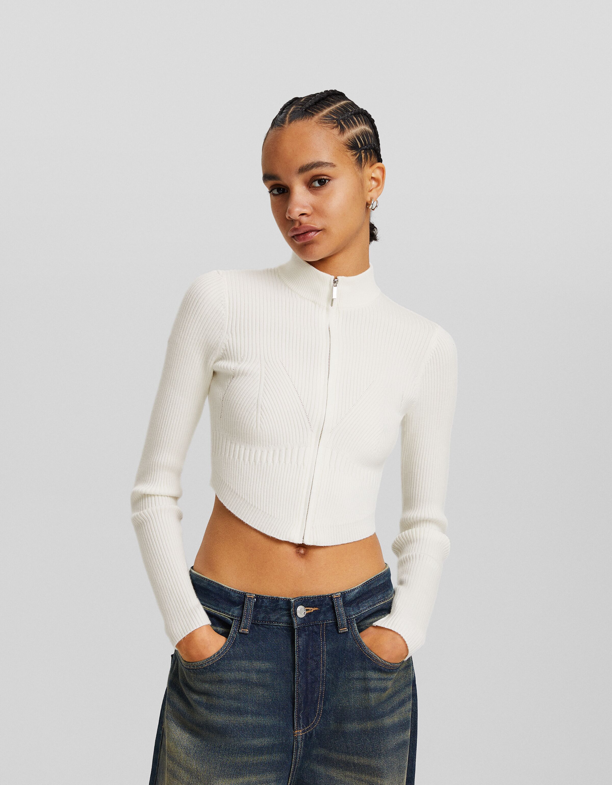 Cárdigan cremallera rib