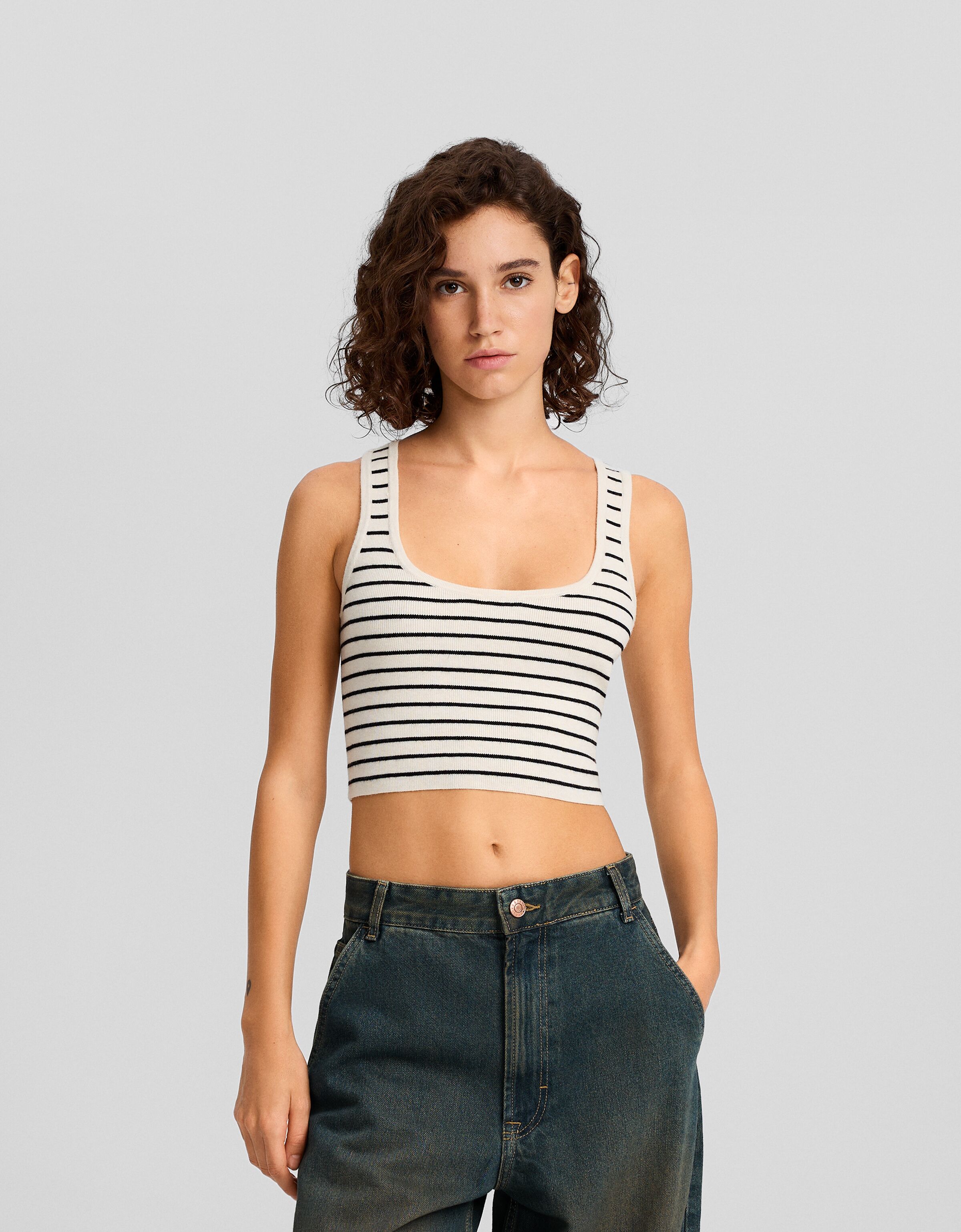 Top tirantes cropped punto rayas