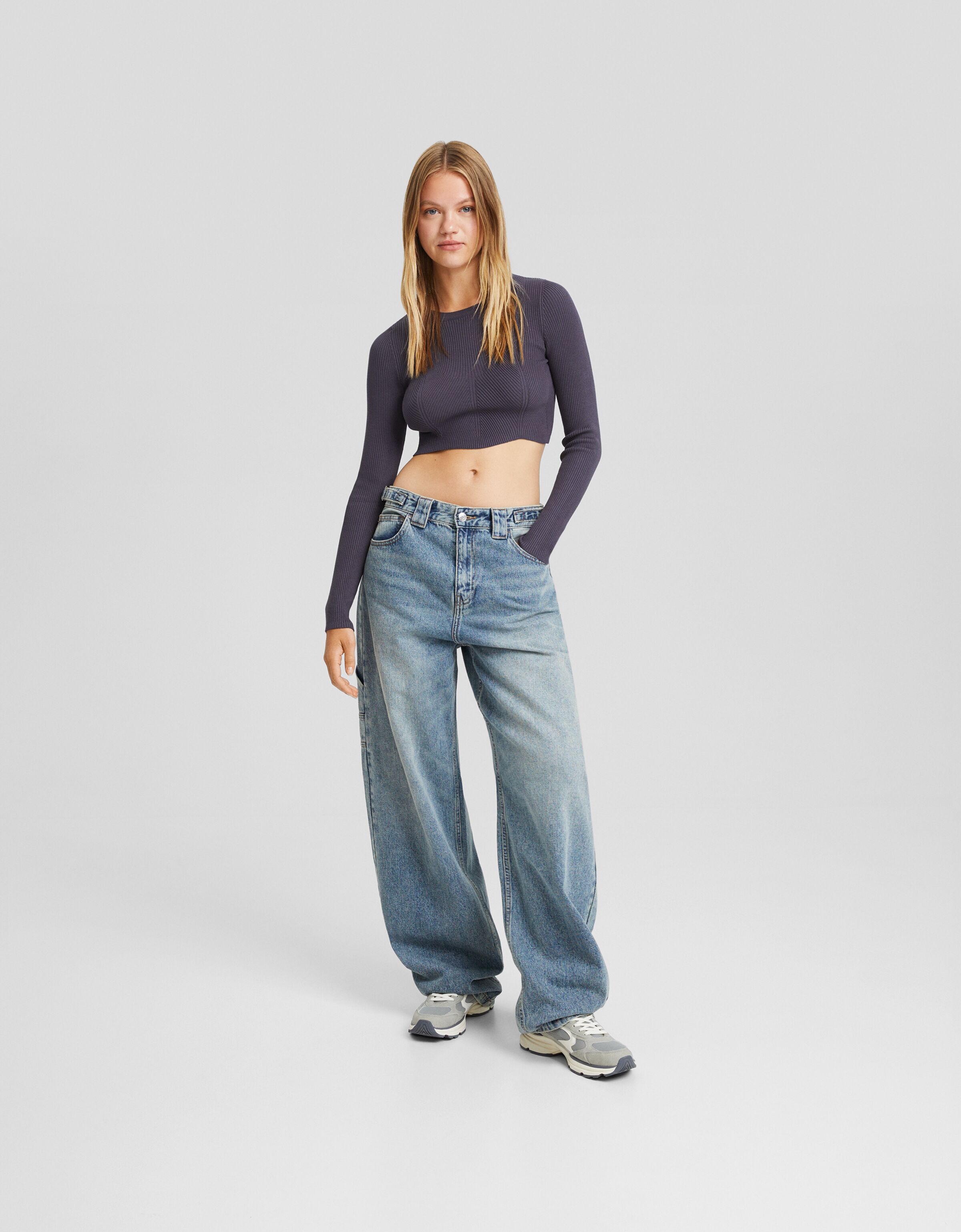 Jersey cropped punto rib