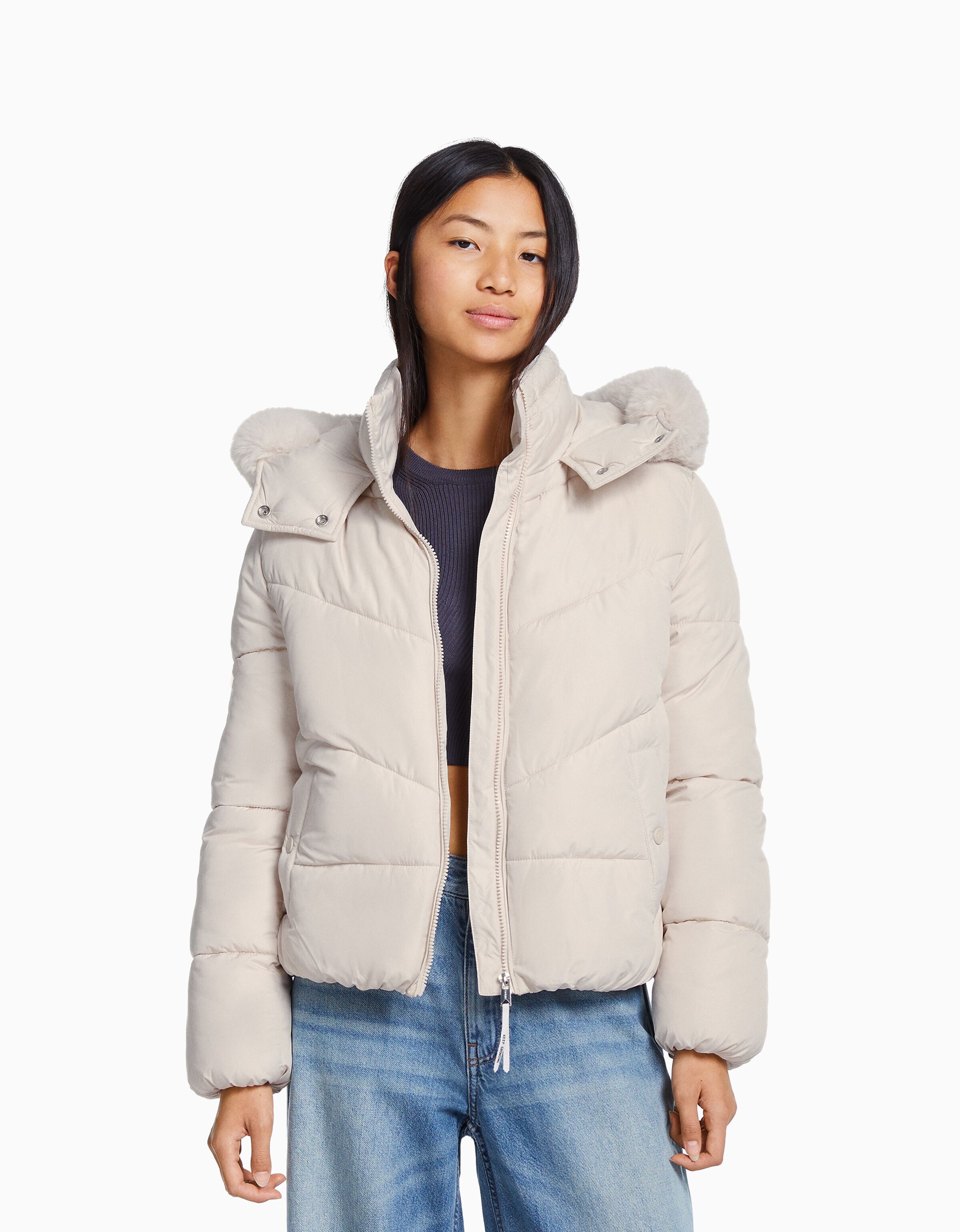 Cazadora acolchada capucha pelo