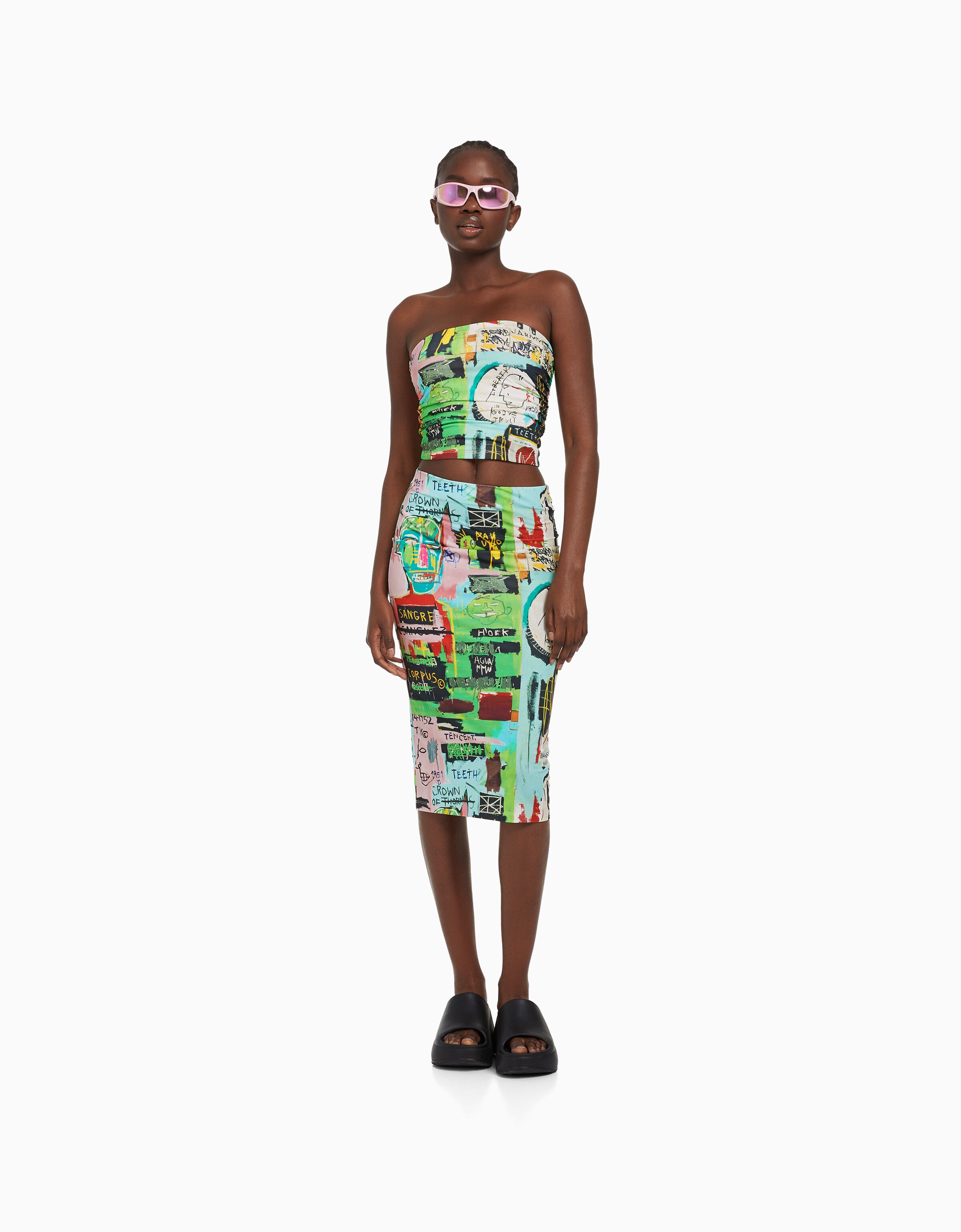 Falda Jean-Michel Basquiat midi print