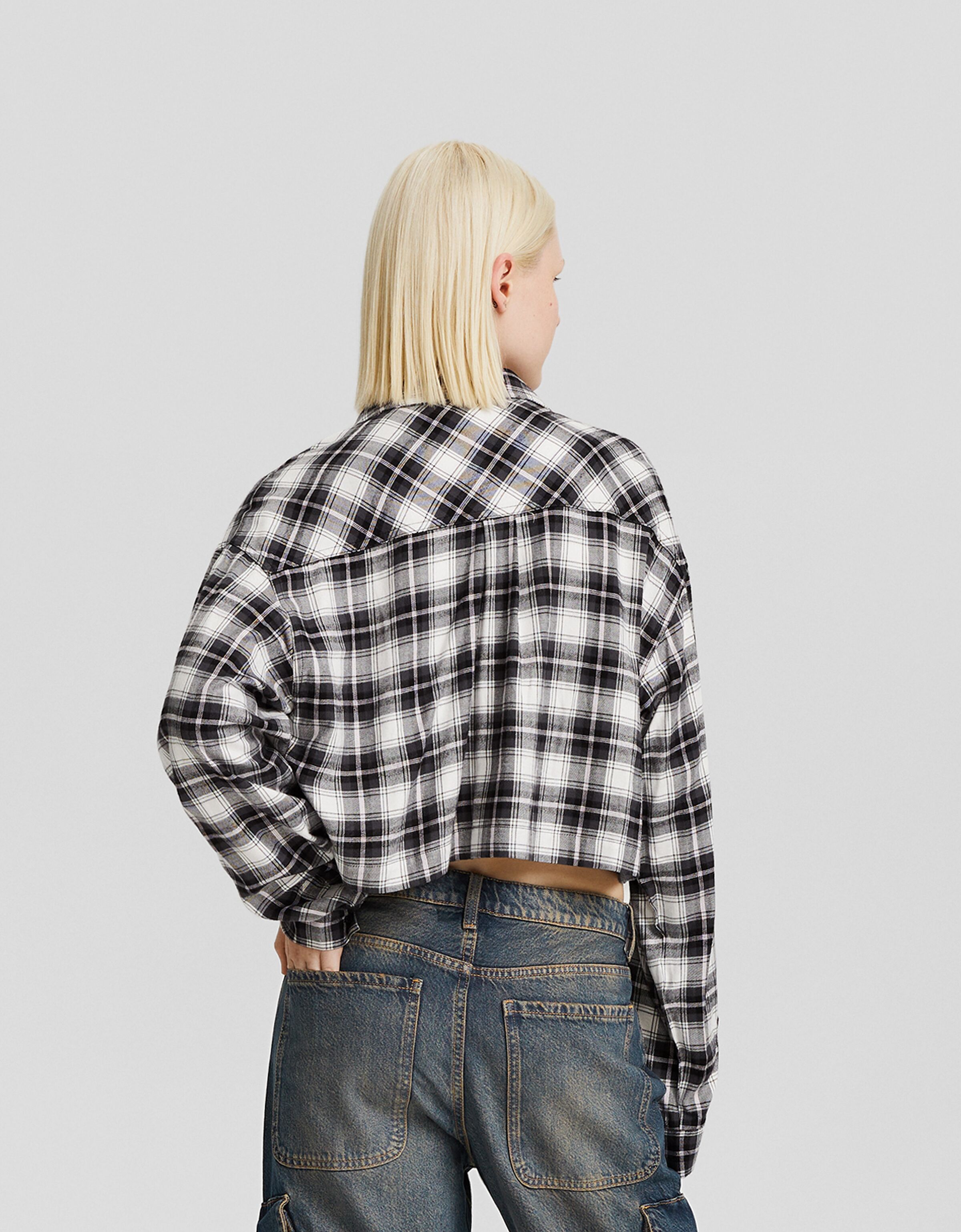 Camisa manga larga cropped cuadros