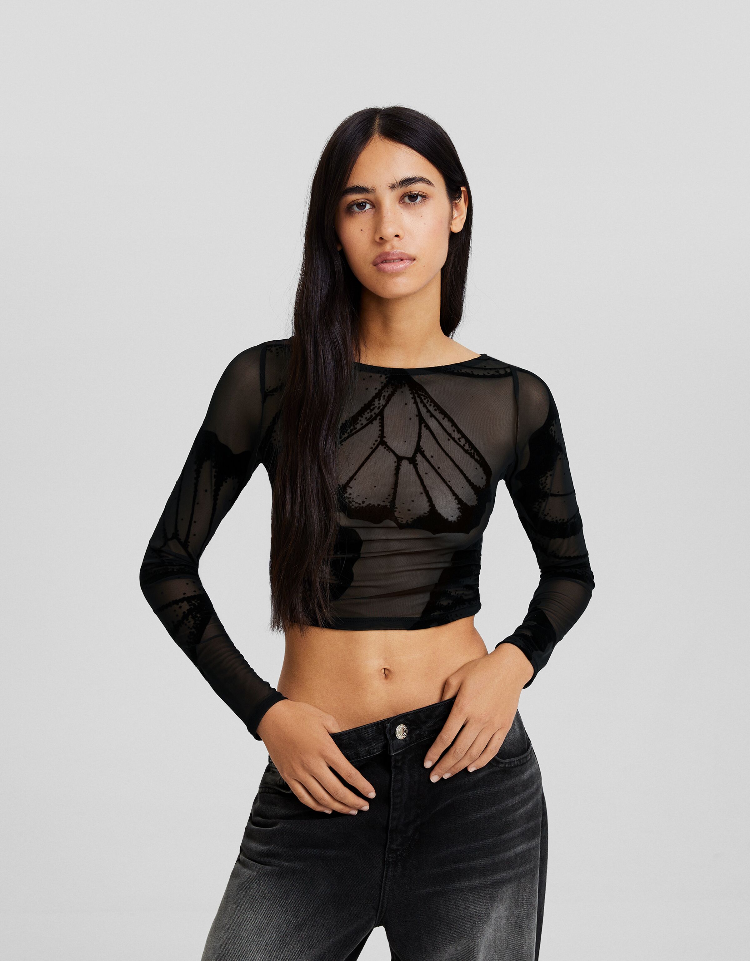 Camiseta manga larga frunce lateral print