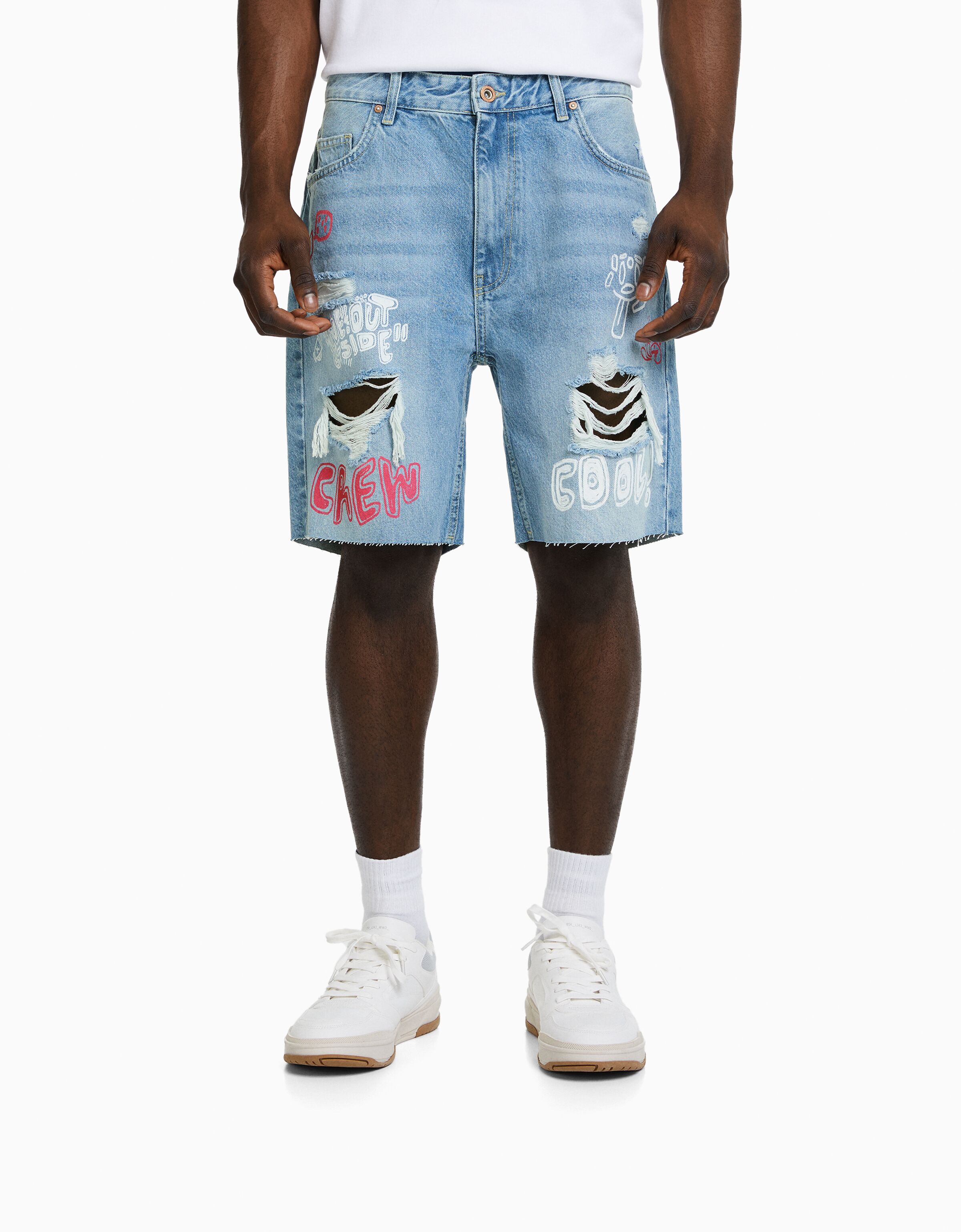 Bermuda denim rotos print
