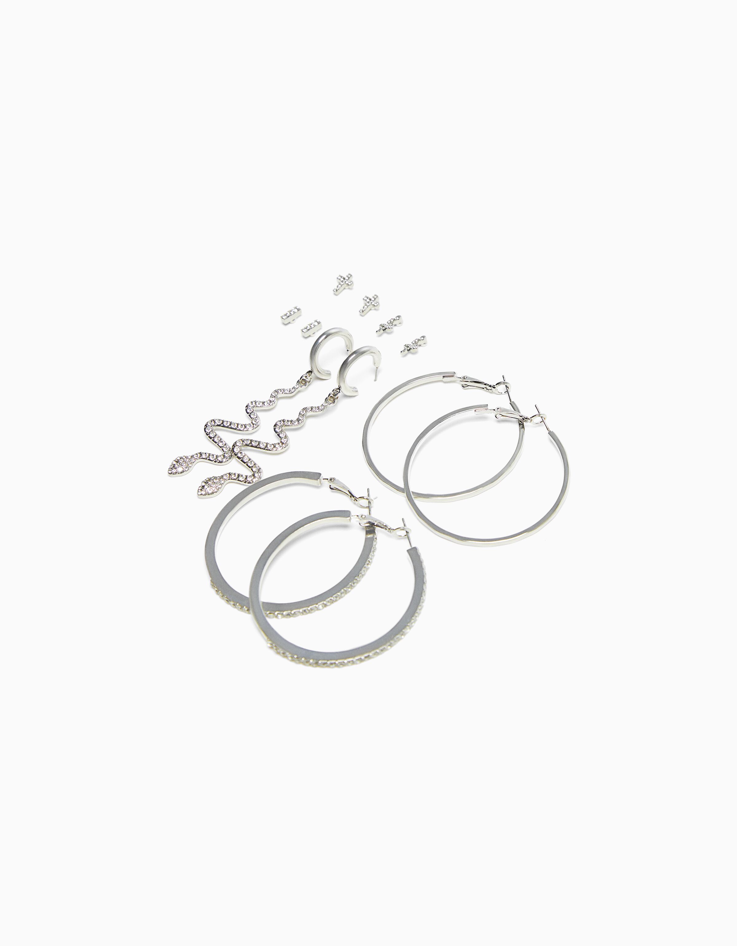 Set 6 pendientes aros cascada cruz