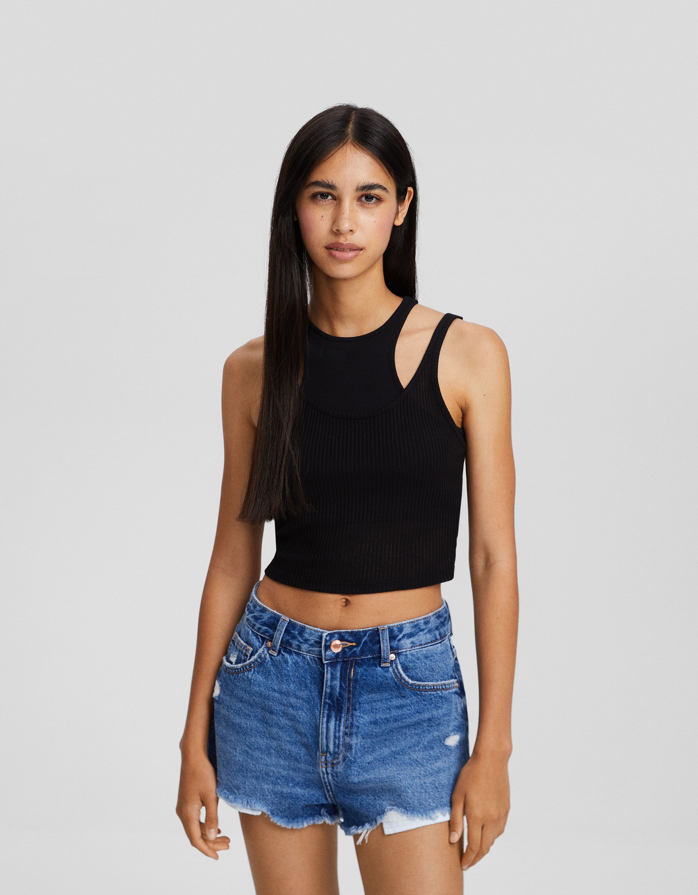 Camiseta doble sin mangas rib