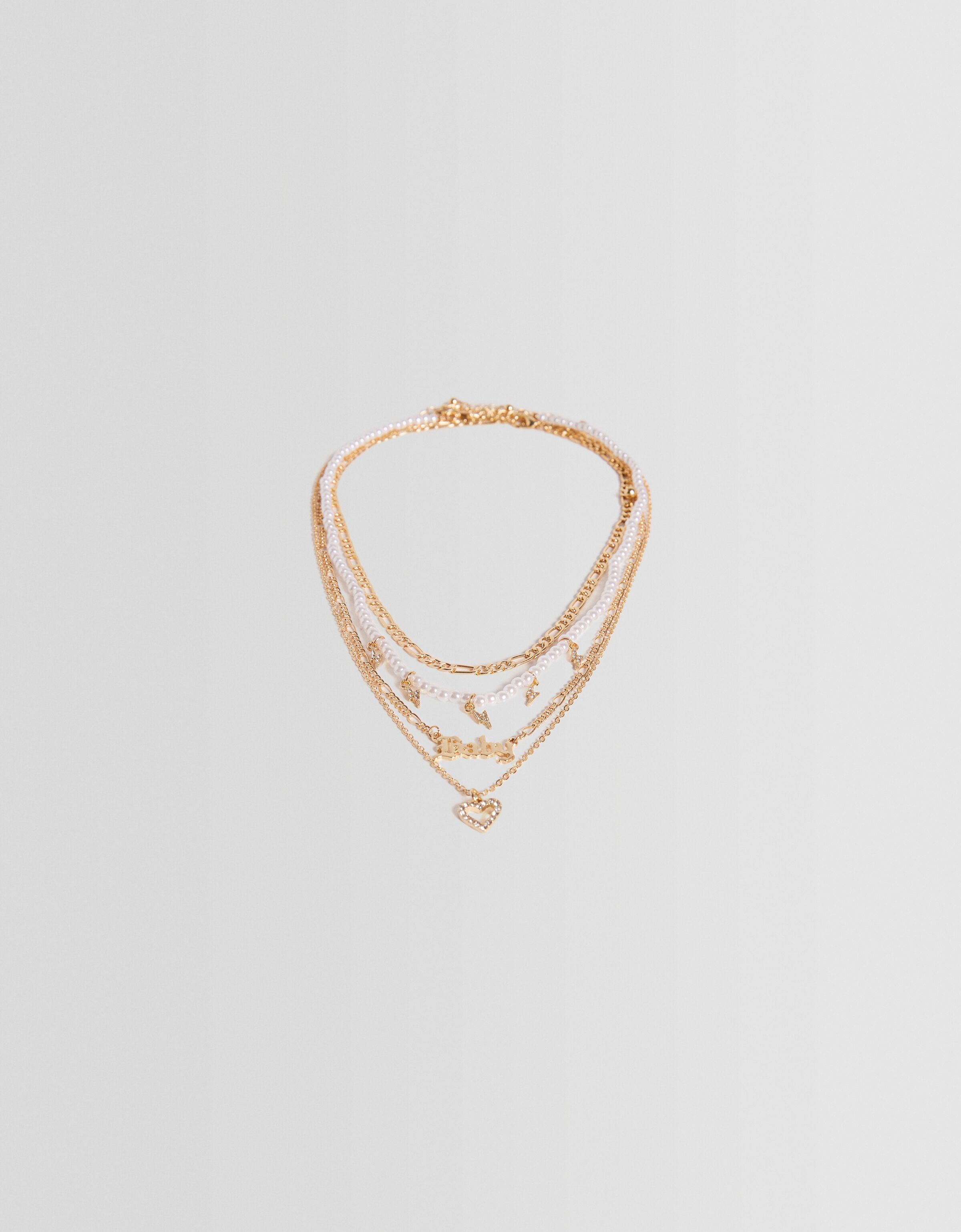 Set 4 collares corazón pedrería