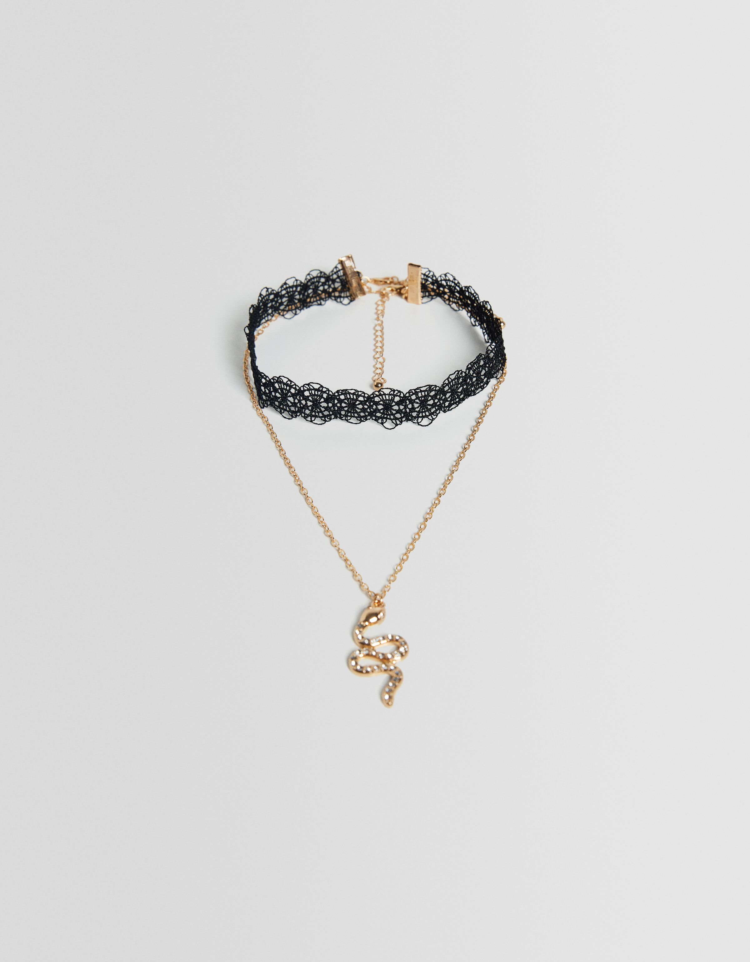 Set 2 collares terciopelo serpiente pedrería