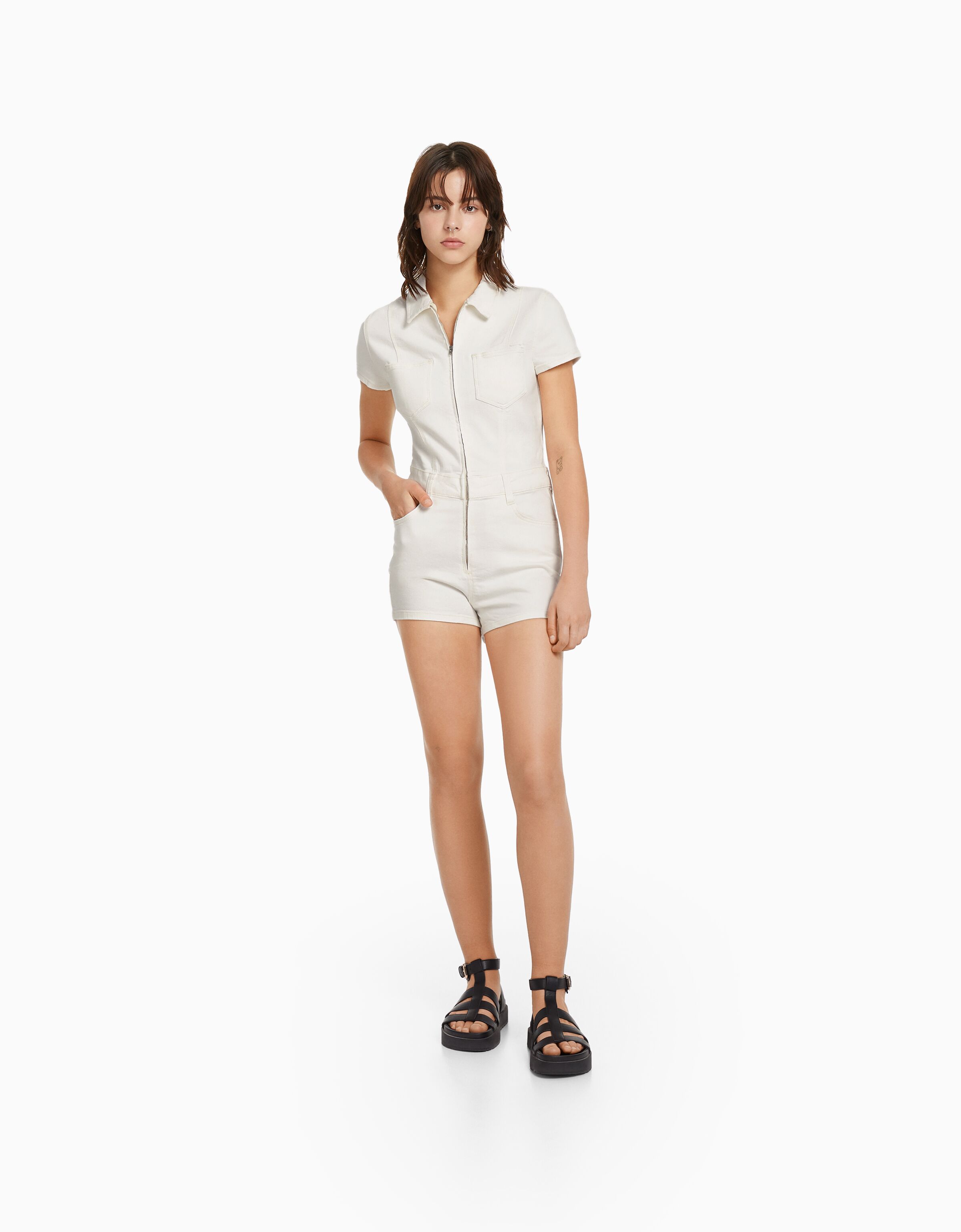 Mono denim corto cremallera