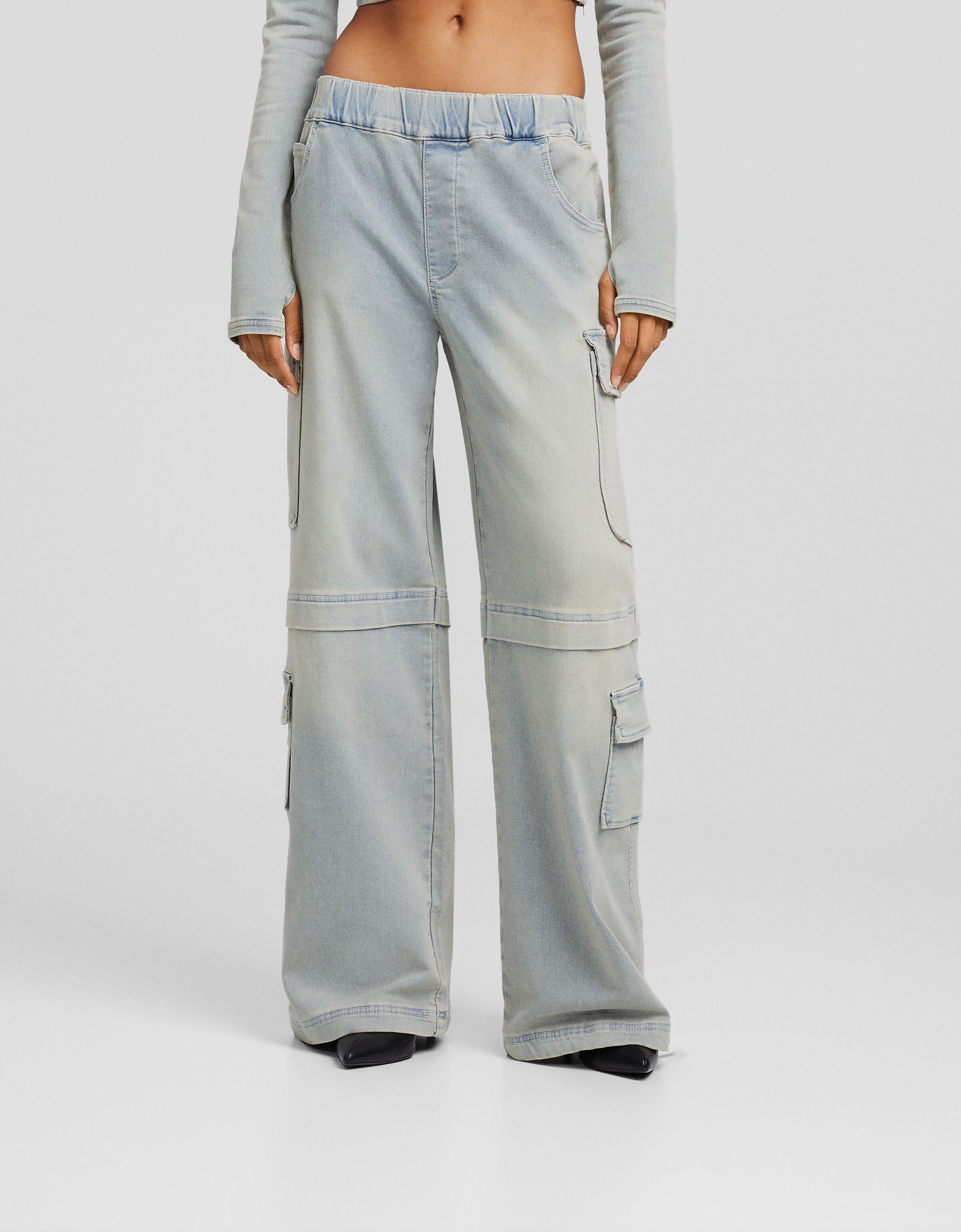 Pantalón knit denim cargo