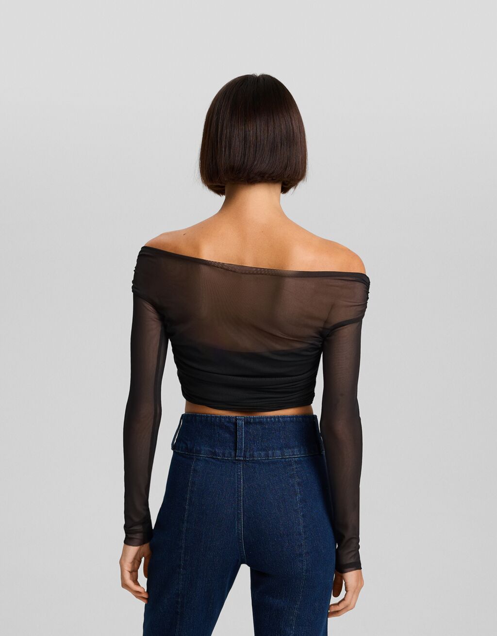 Camiseta manga larga tul drapeada cruzada