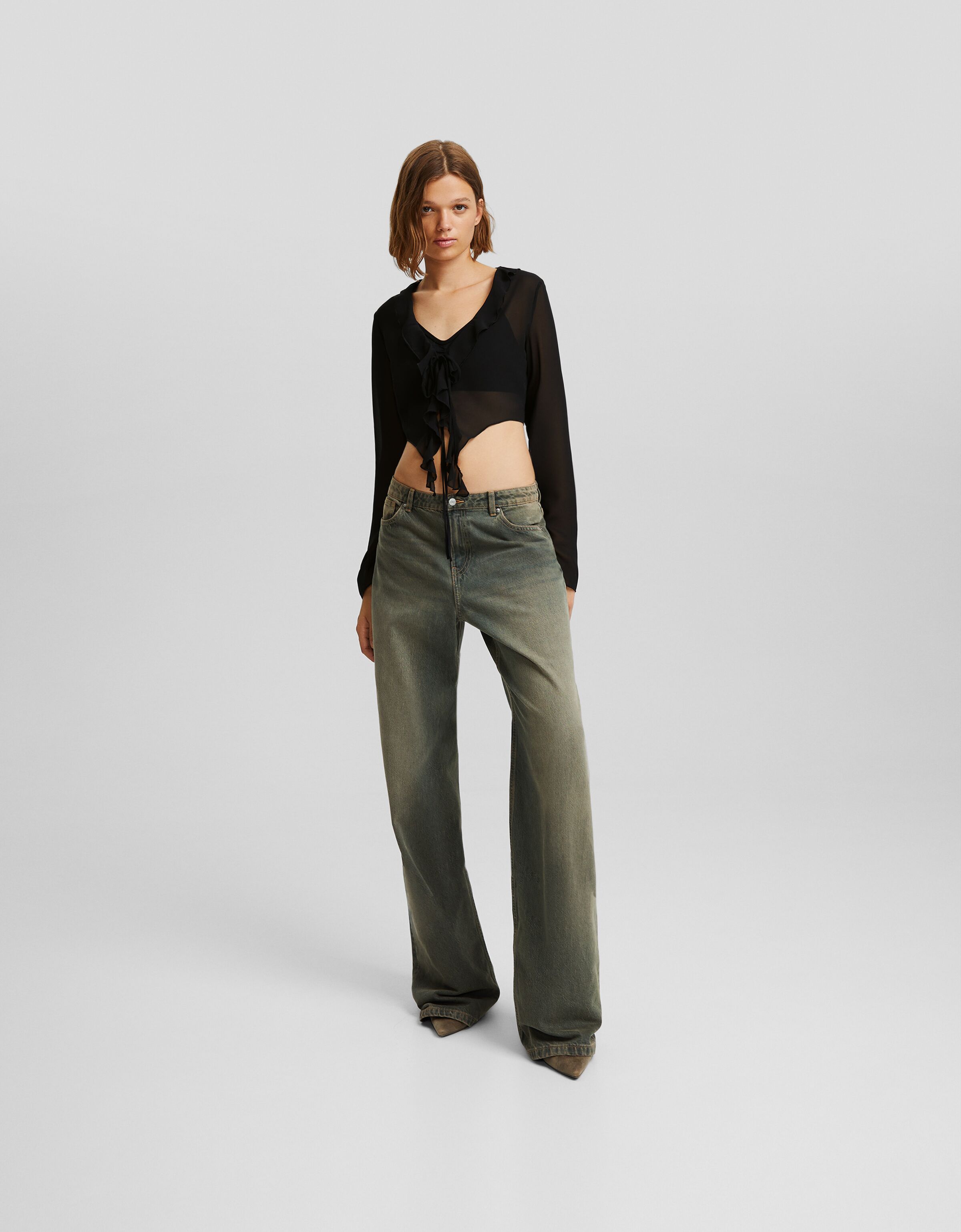 Blusa manga larga volantes chifón