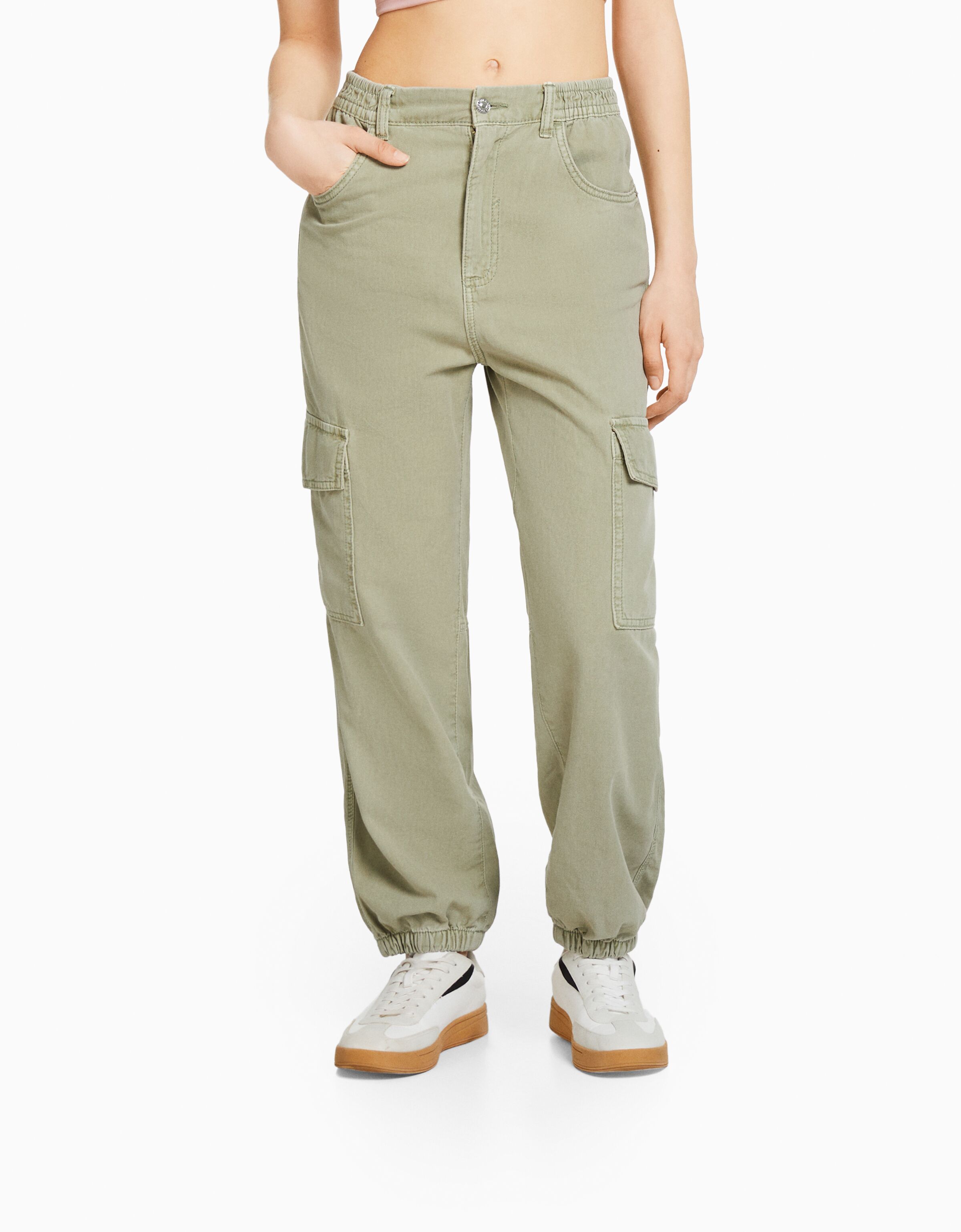 Pantalón jogger algodón cintura frunce bolsillos