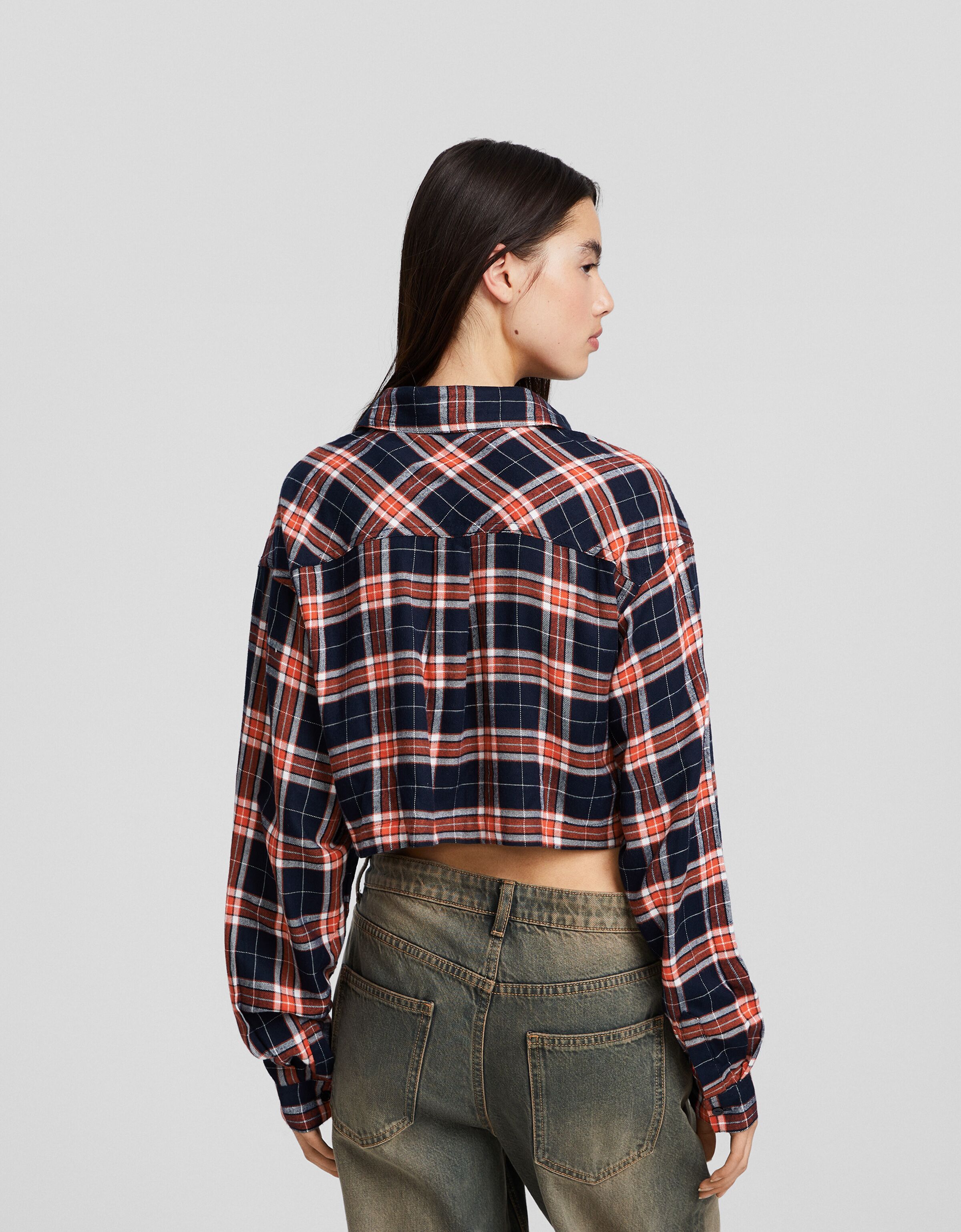 Camisa manga larga cropped cuadros