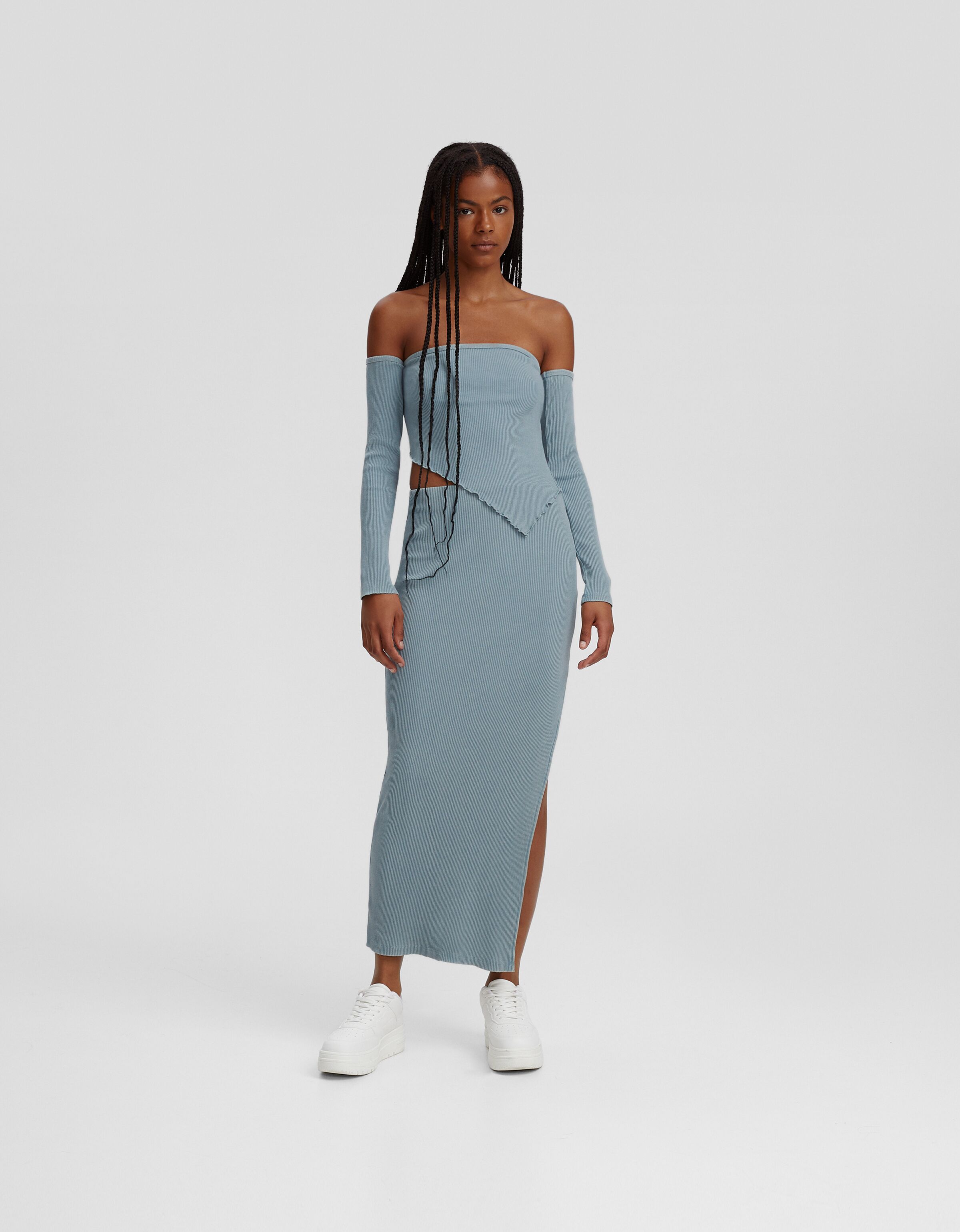 Falda midi rib efecto lavado