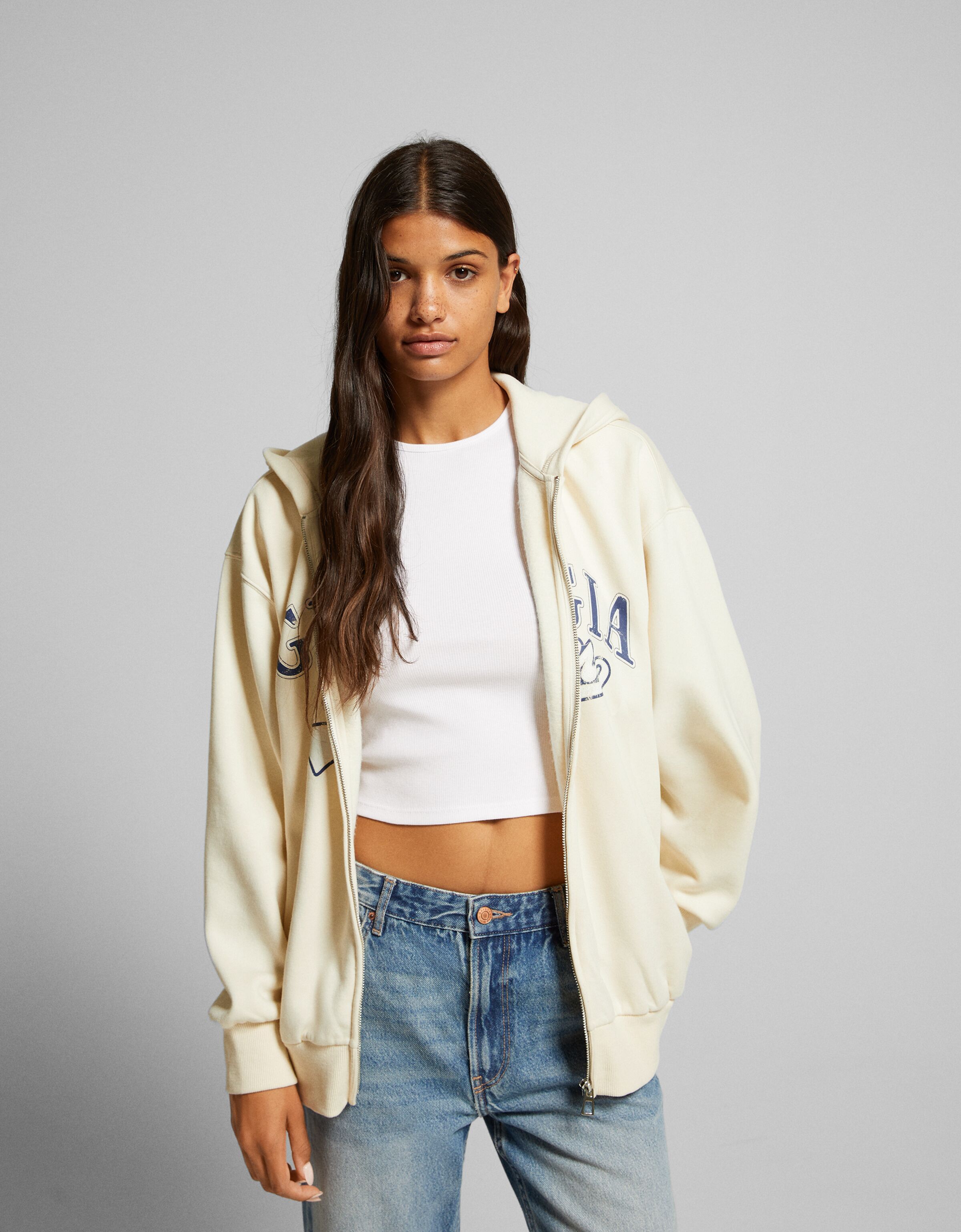 Sudadera cremallera capucha oversize print