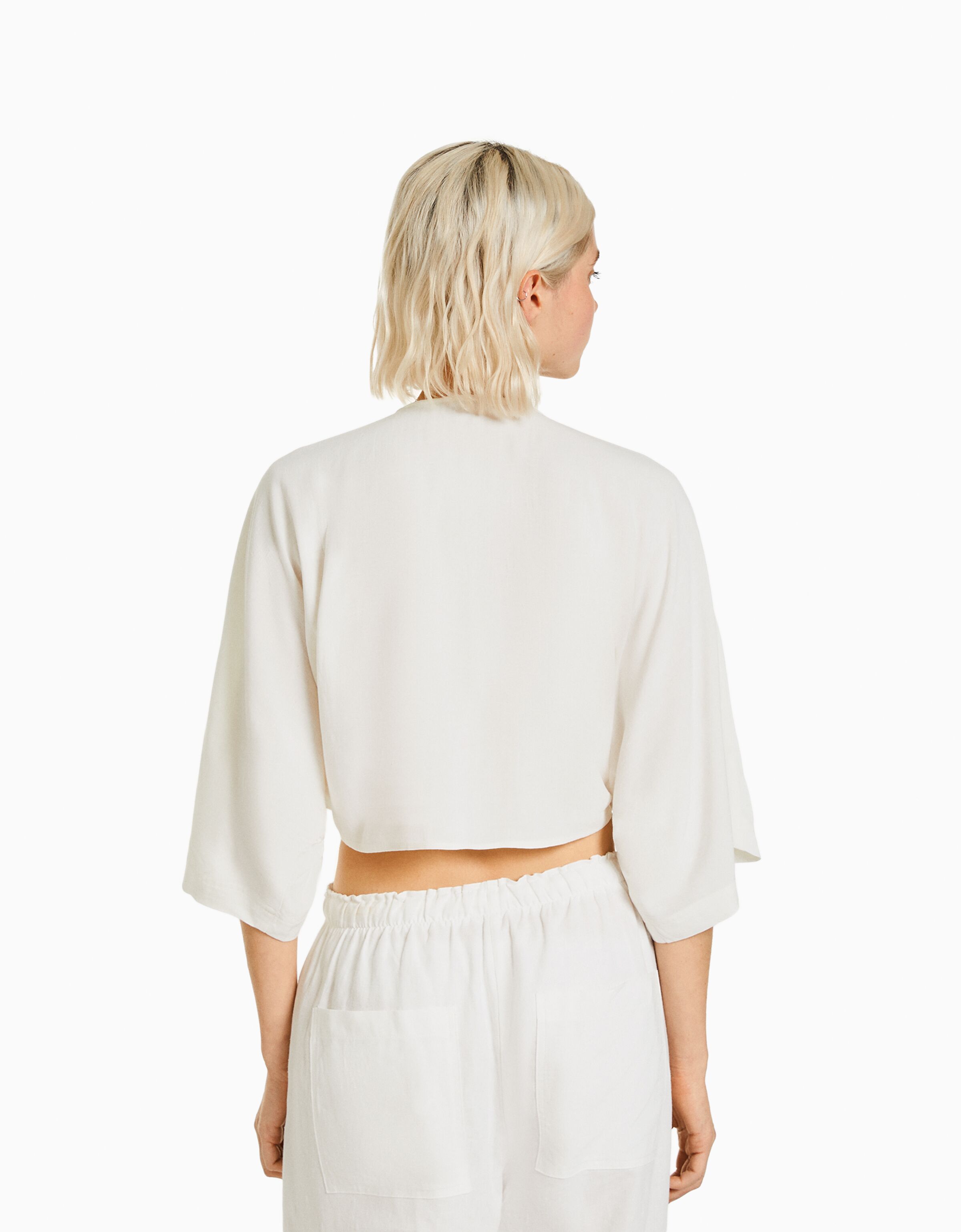 Camisa efecto kimono rústica nudo