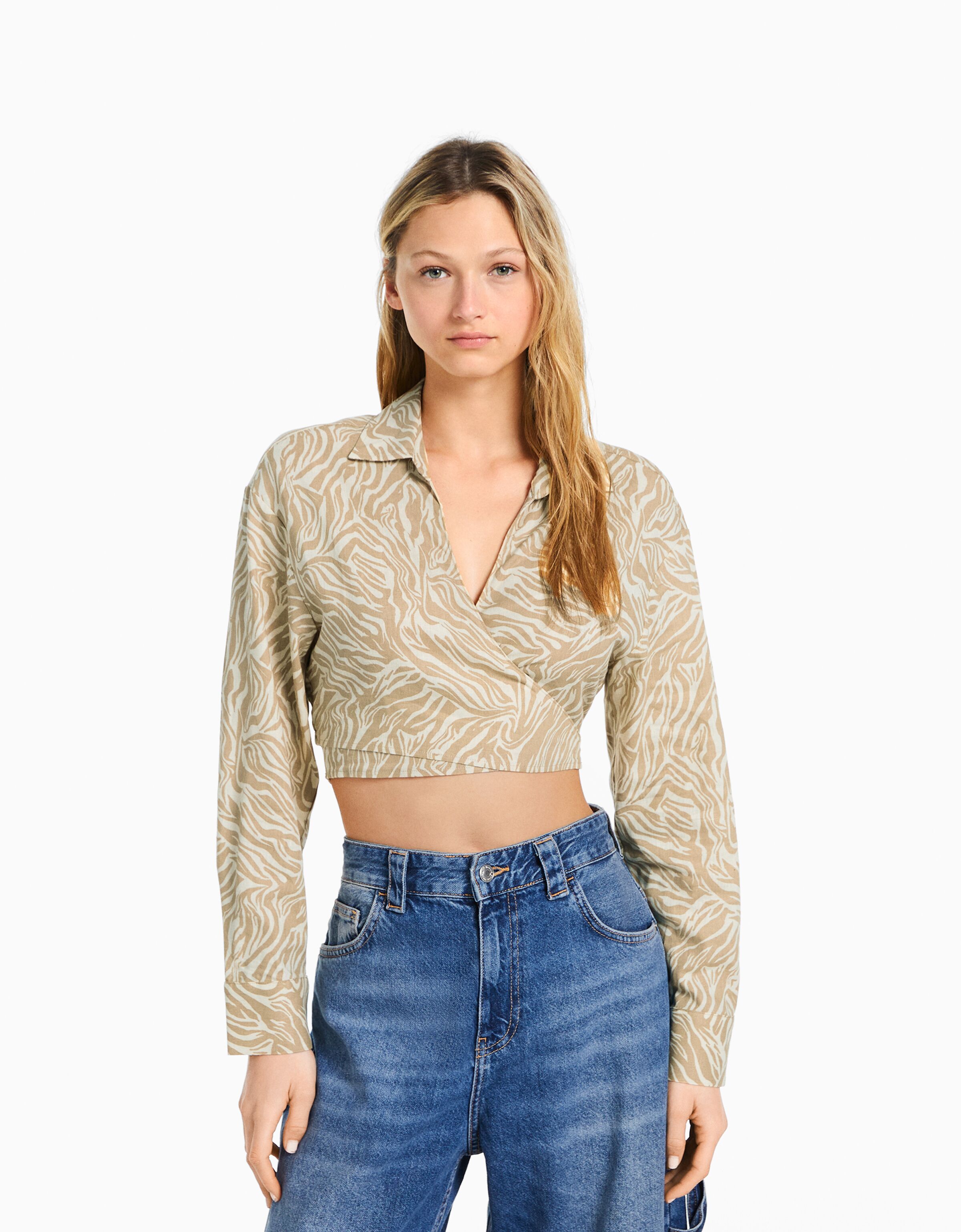 Camisa manga larga cruzada lino