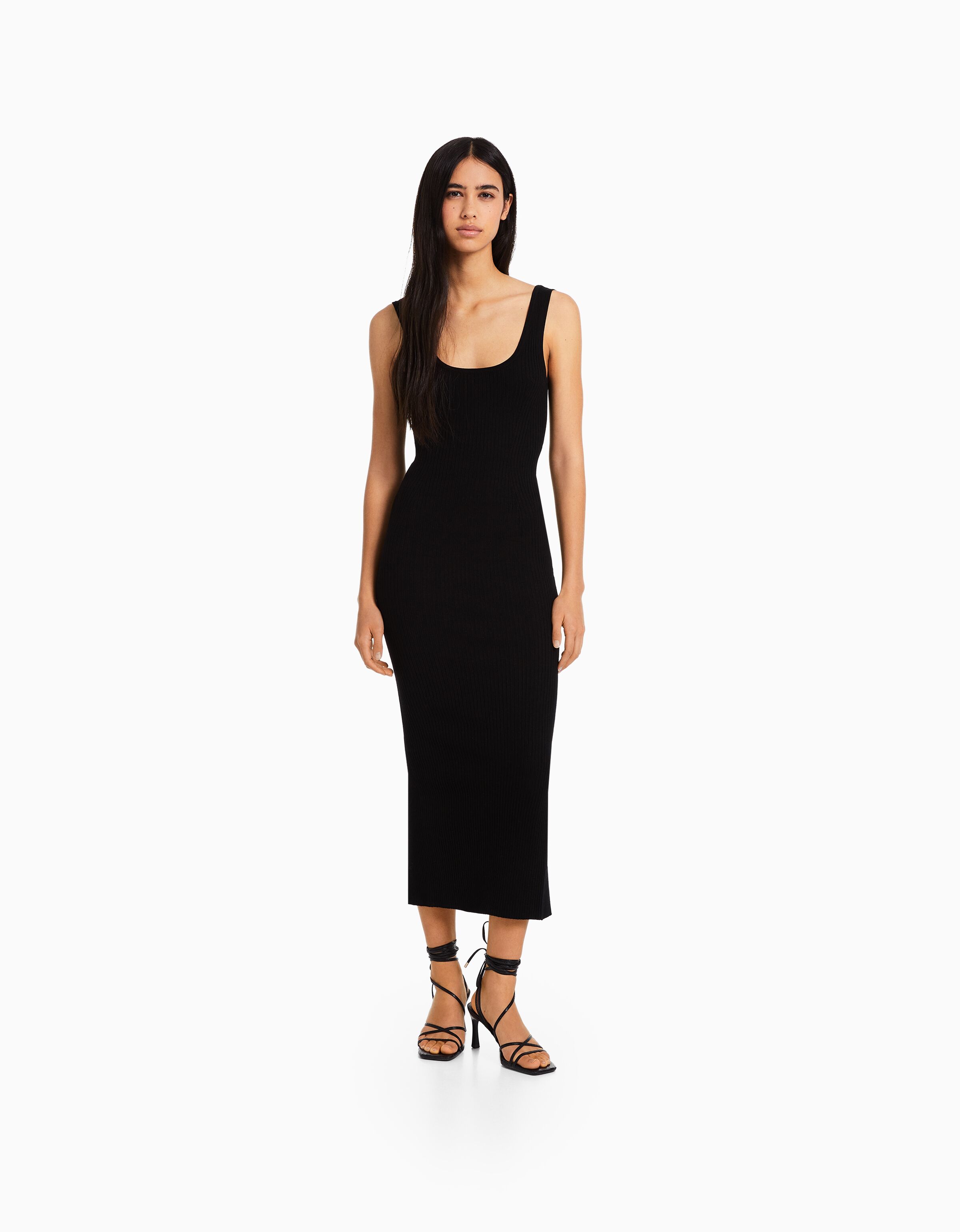Vestido midi tirantes punto rib
