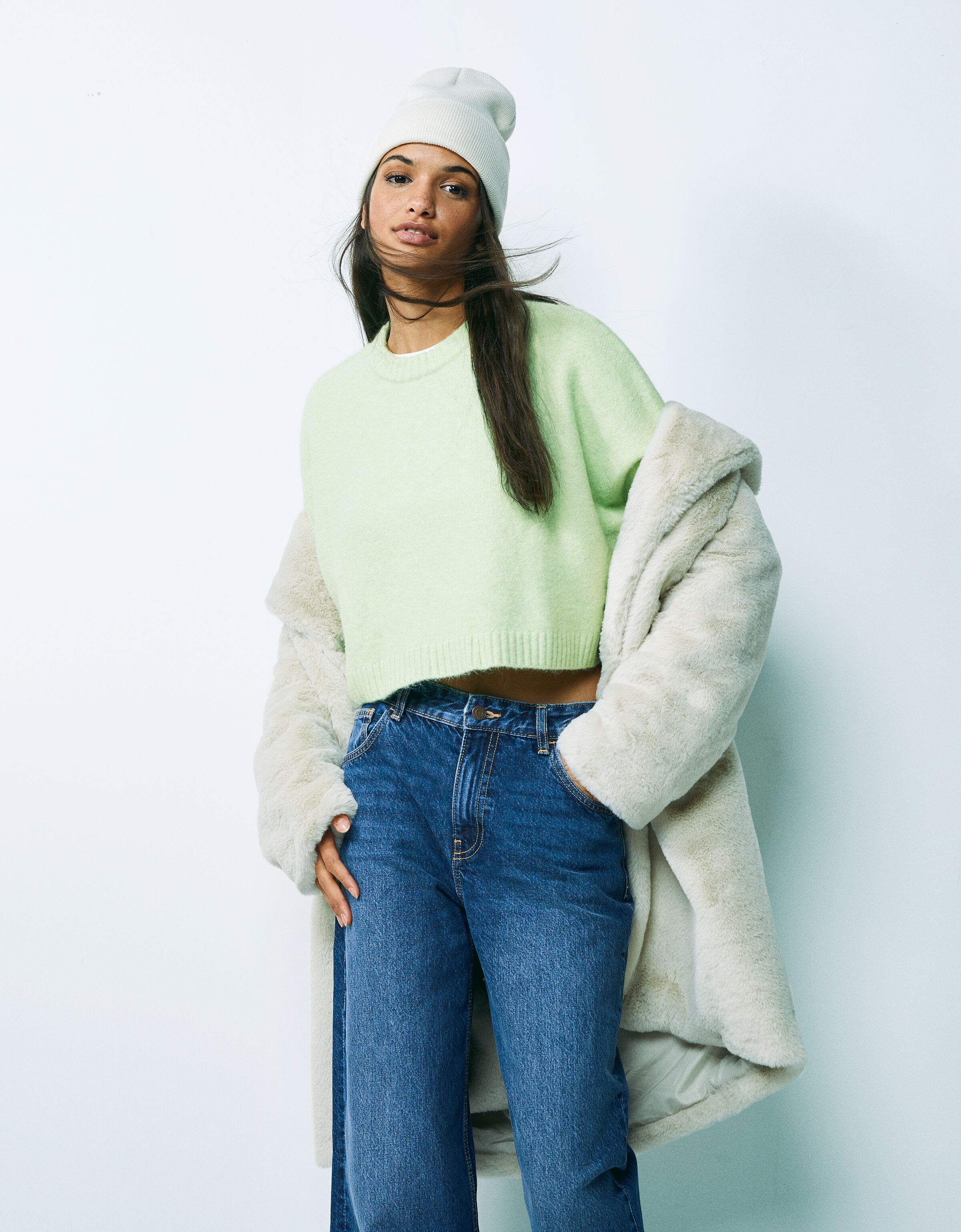 Jersey cropped cuello redondo