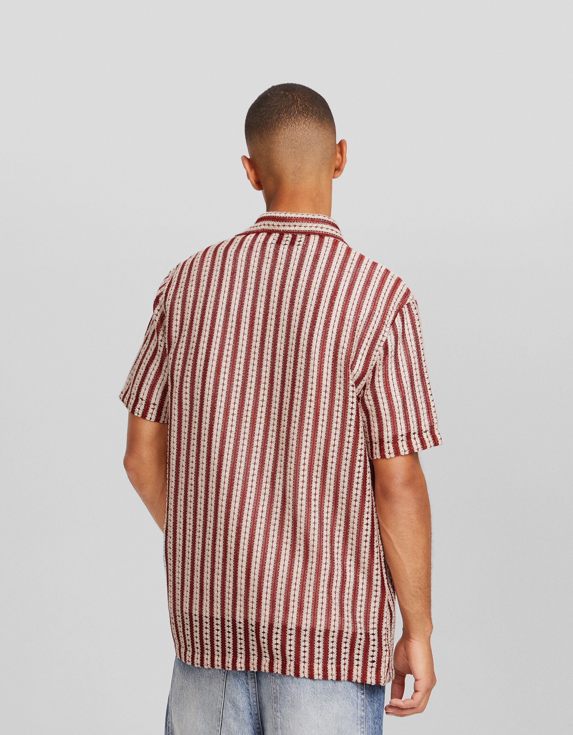 Camisa manga corta calados rayas