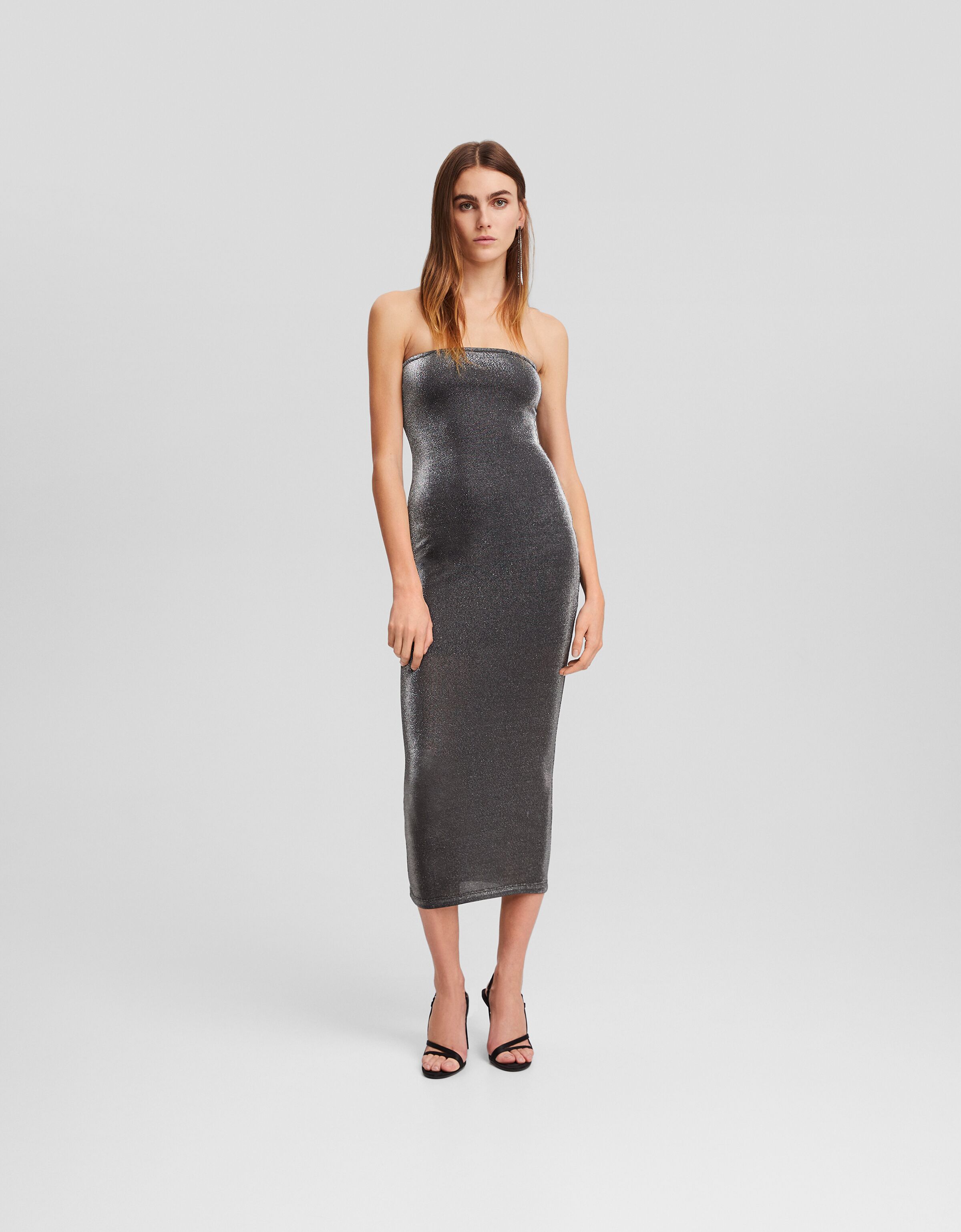 Vestido midi bandeau brillo