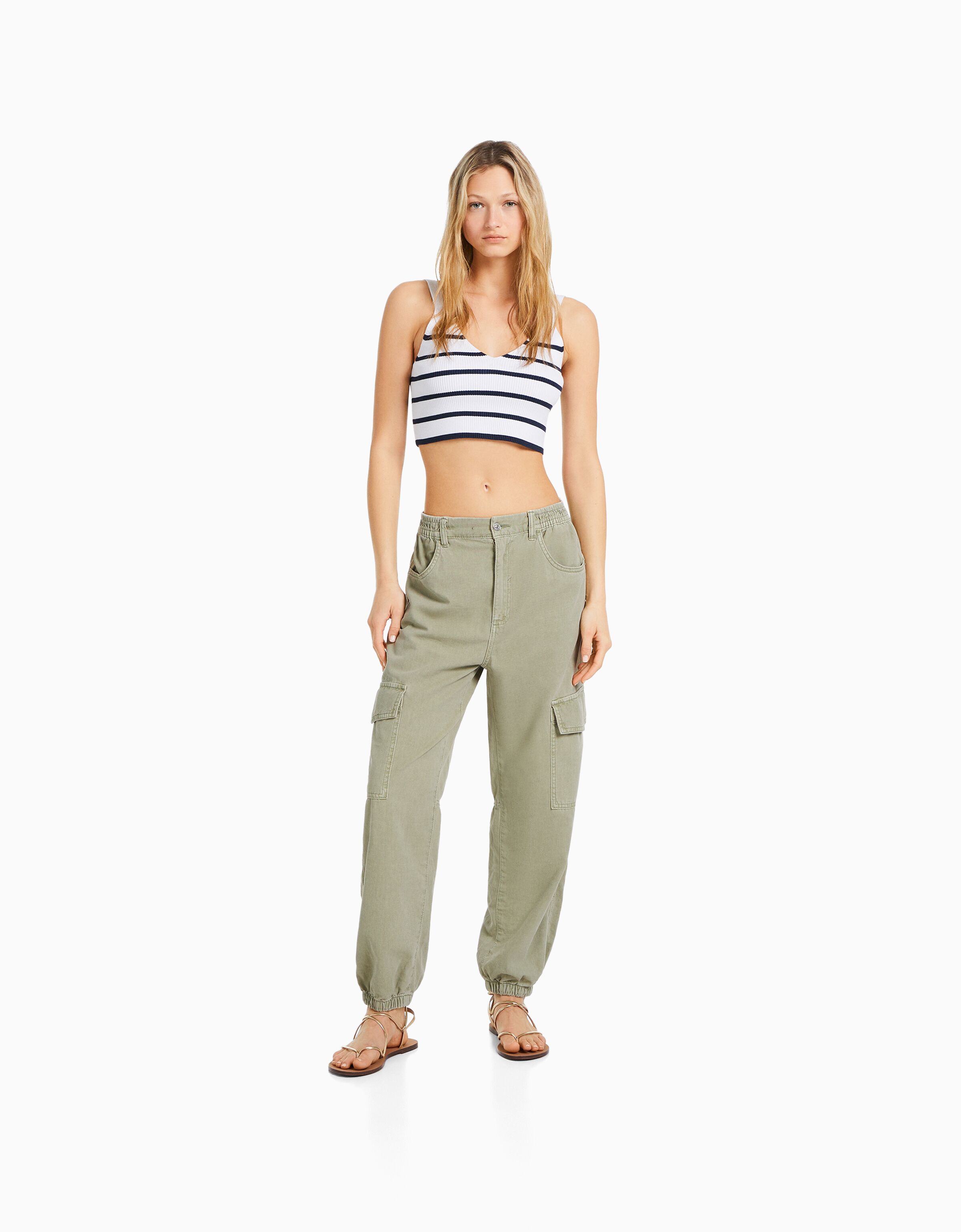 Pantalón jogger algodón cintura frunce bolsillos